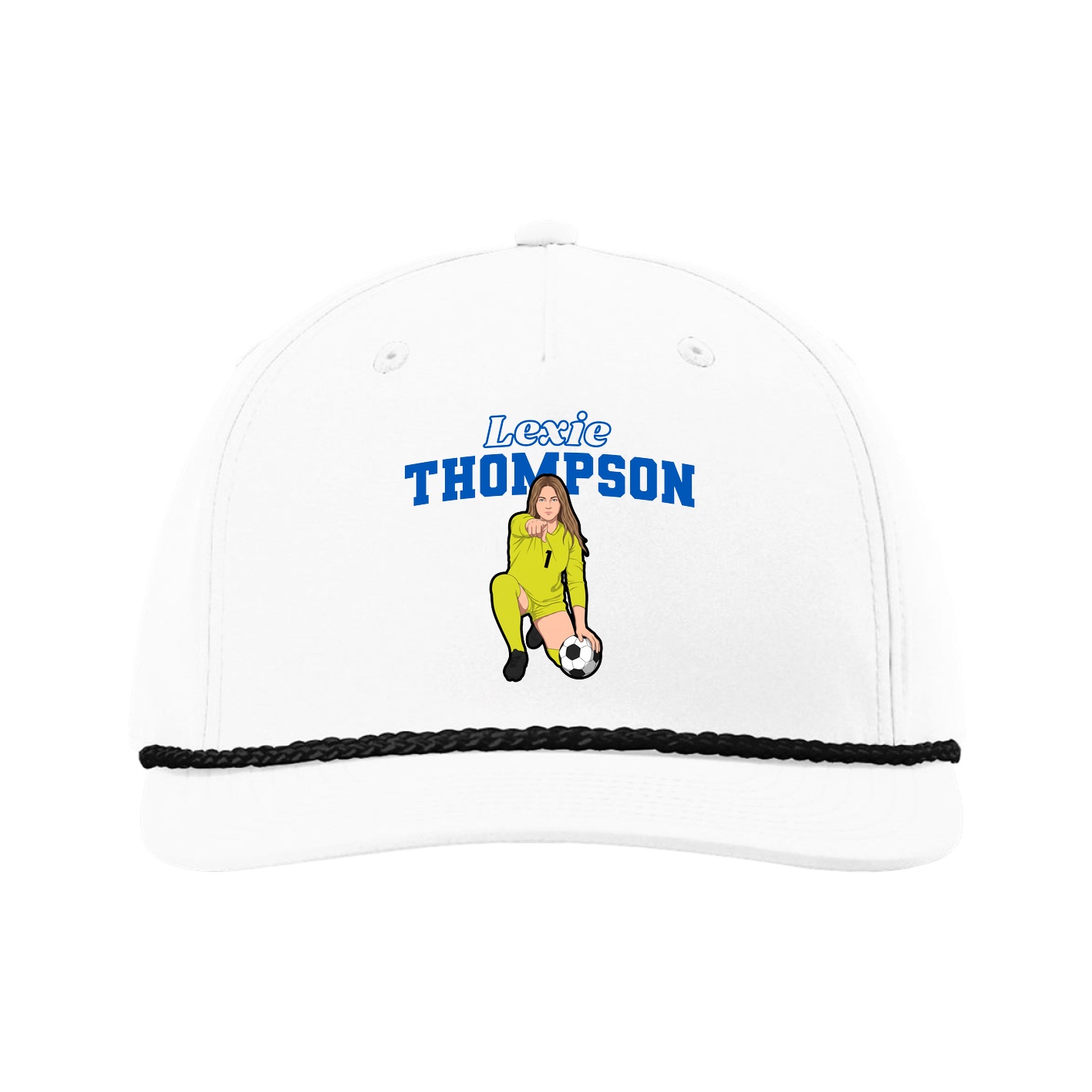 Five-Panel Classic Rope Cap — Name Arch in White