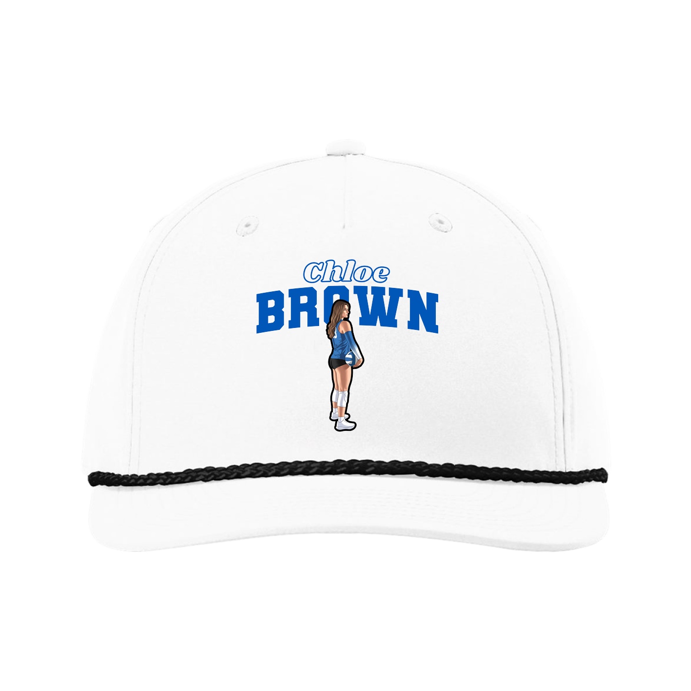 Five-Panel Classic Rope Cap — Name Arch in White