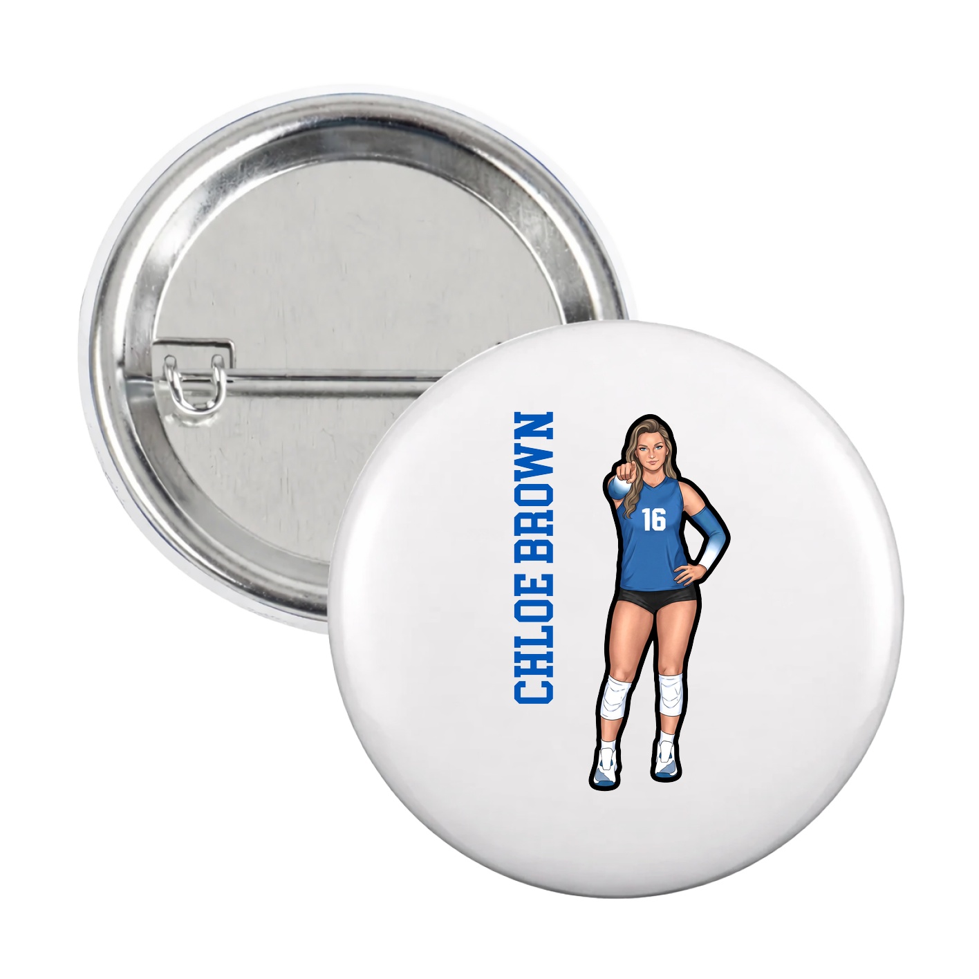 Game Day Button — Name Vertical in White