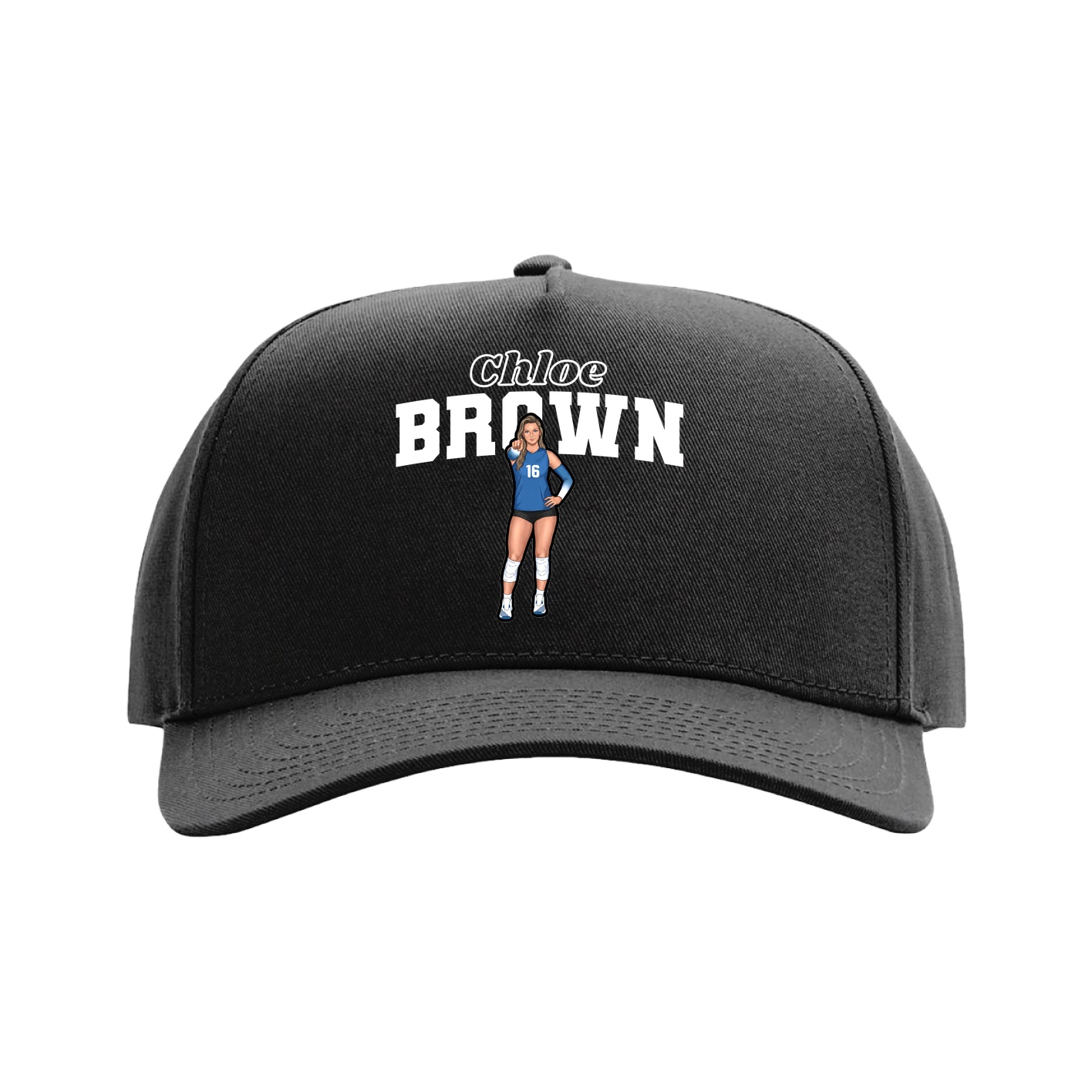Full Fabric Five-Panel Champ Cap — Name Arch in Black