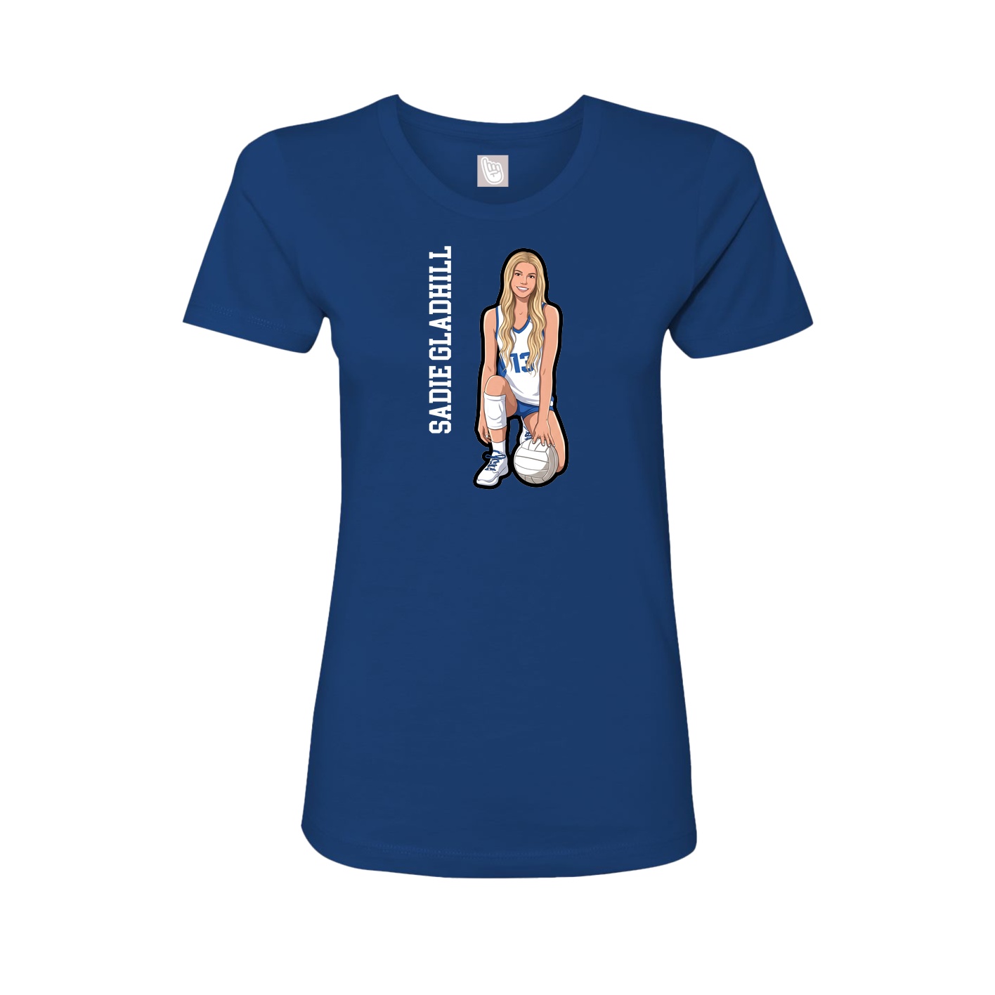 Fitted Women's Tee — Name Vertical in Royal