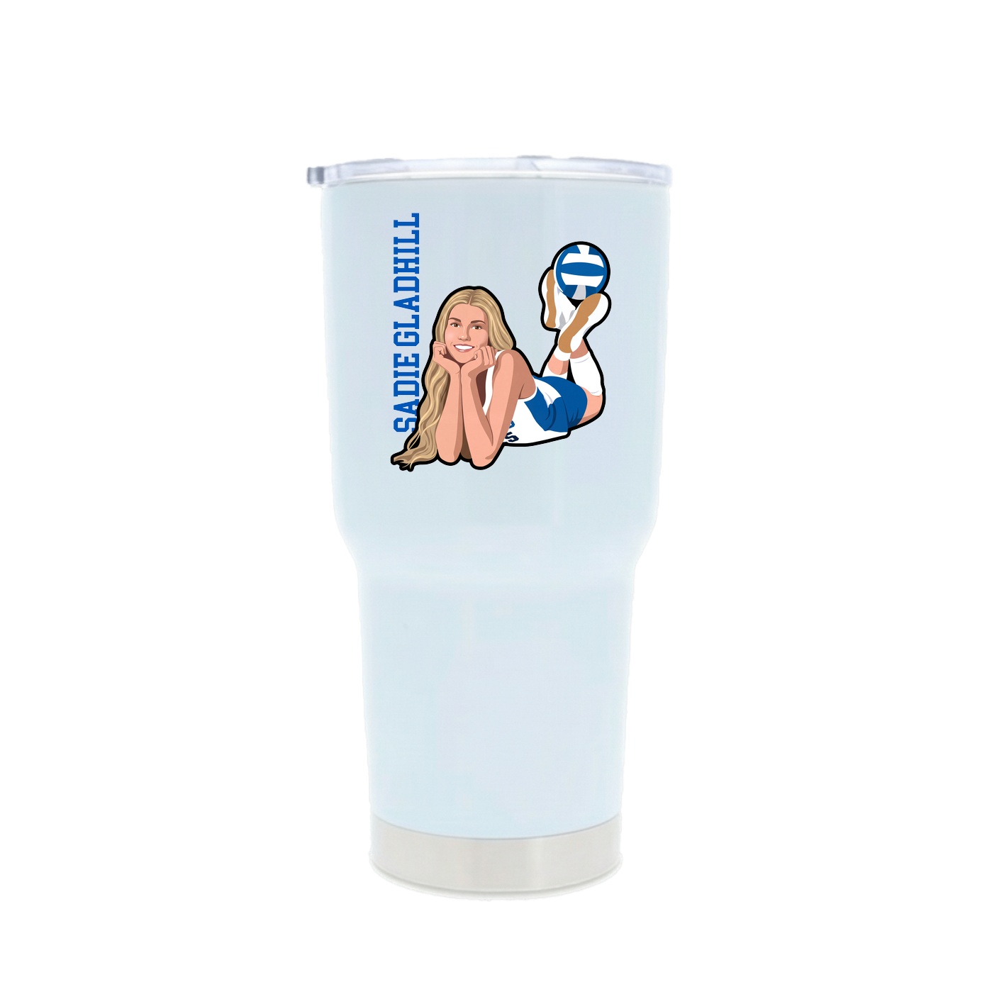 30oz Stainless Steel Tumbler — Name Vertical in White