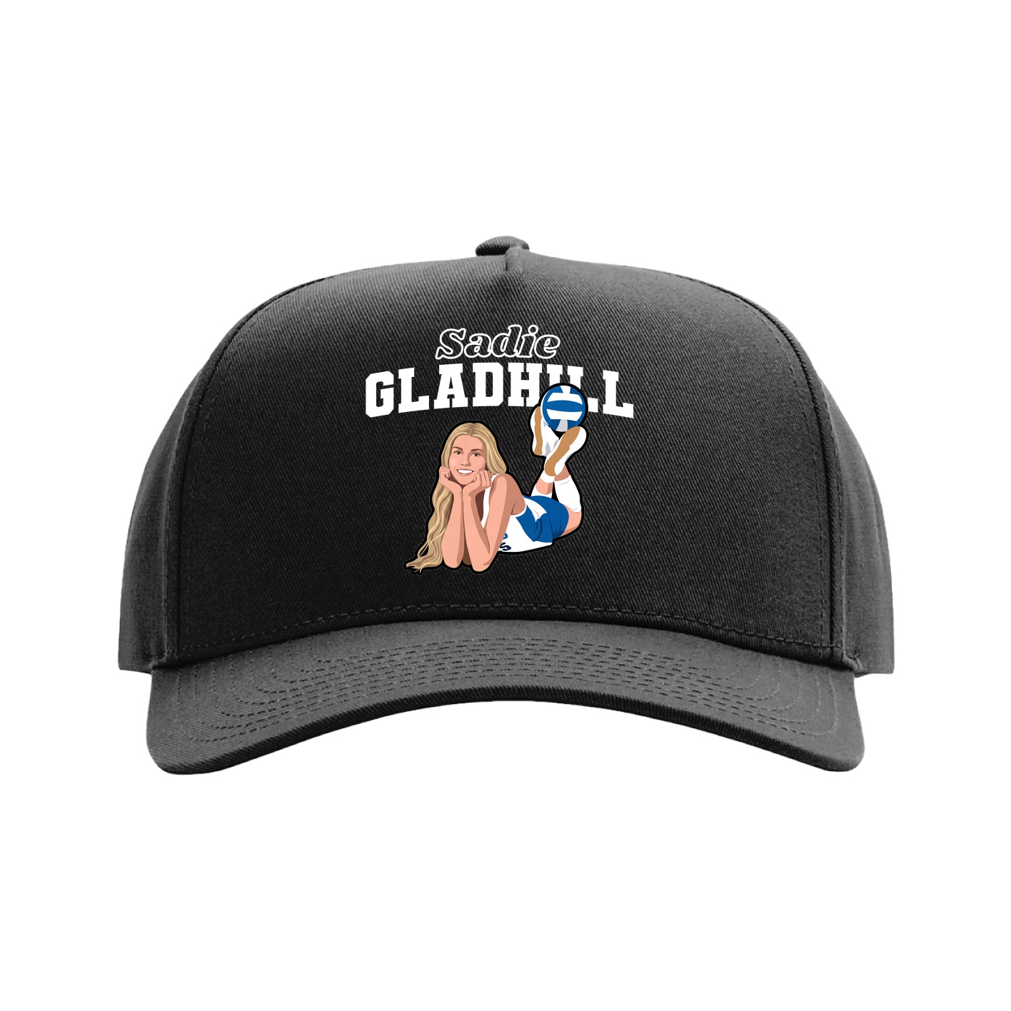Full Fabric Five-Panel Champ Cap — Name Arch in Black