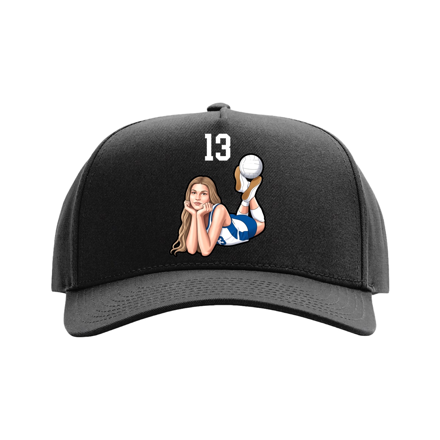 Full Fabric Five-Panel Champ Cap — Number Top in Black