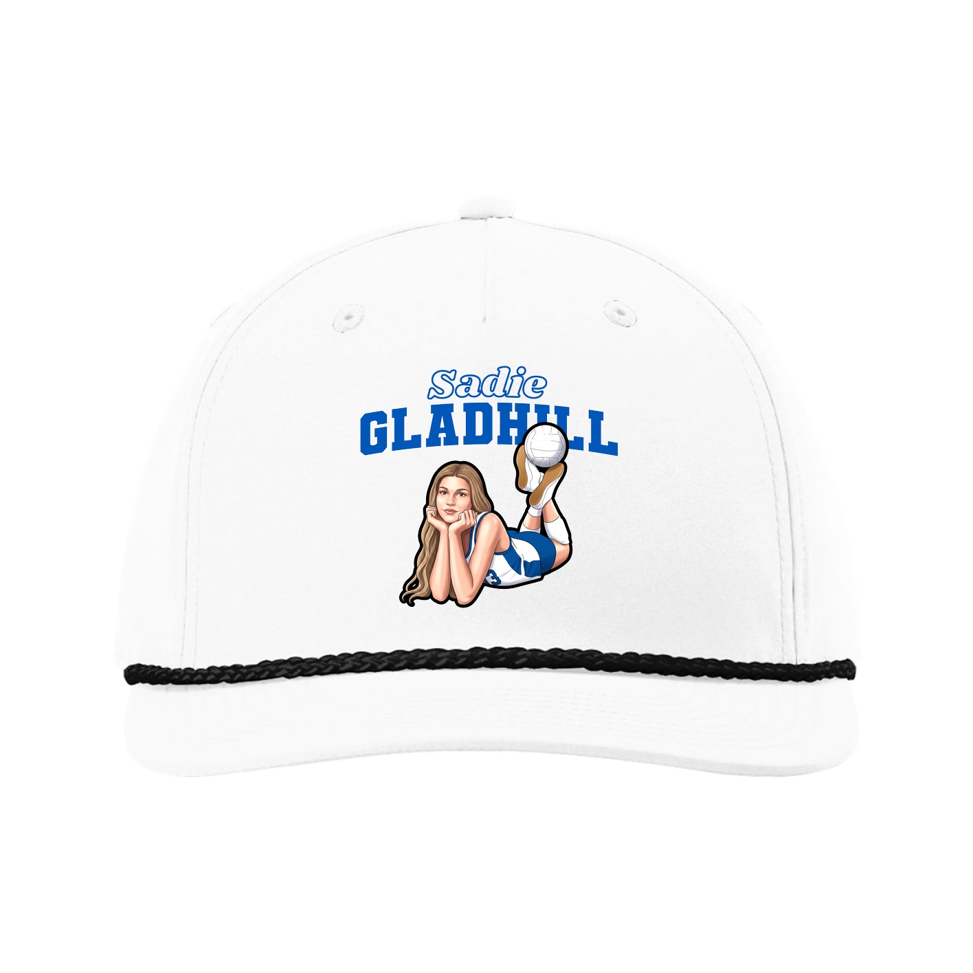 Five-Panel Classic Rope Cap — Name Arch in White