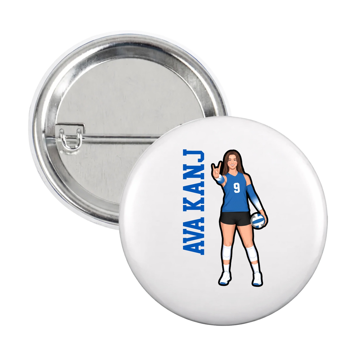 Game Day Button — Name Vertical in White