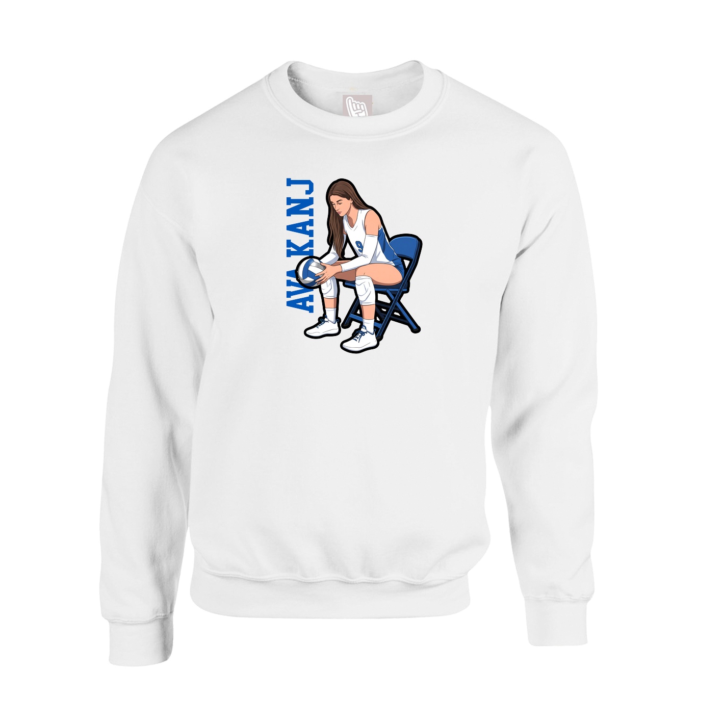 Fleece Crew — Name Vertical in White