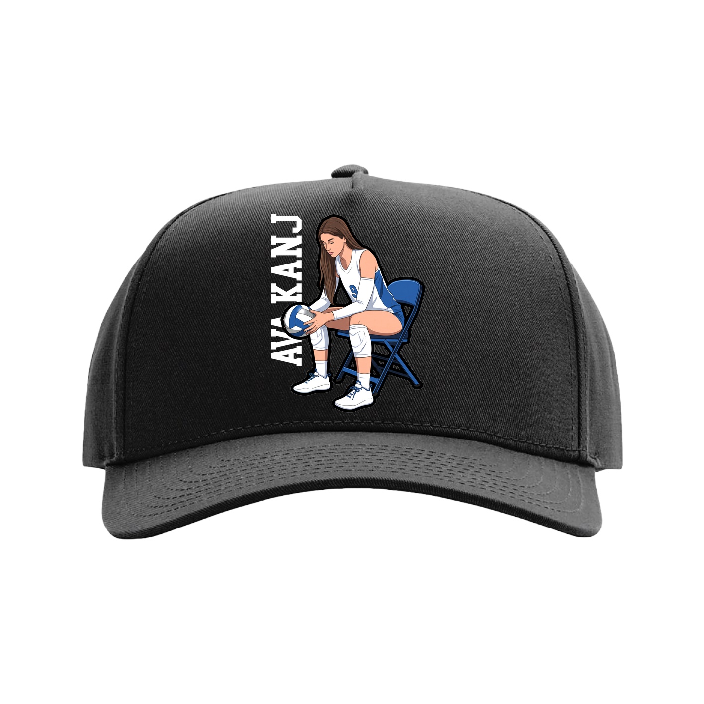 Full Fabric Five-Panel Champ Cap — Name Vertical in Black