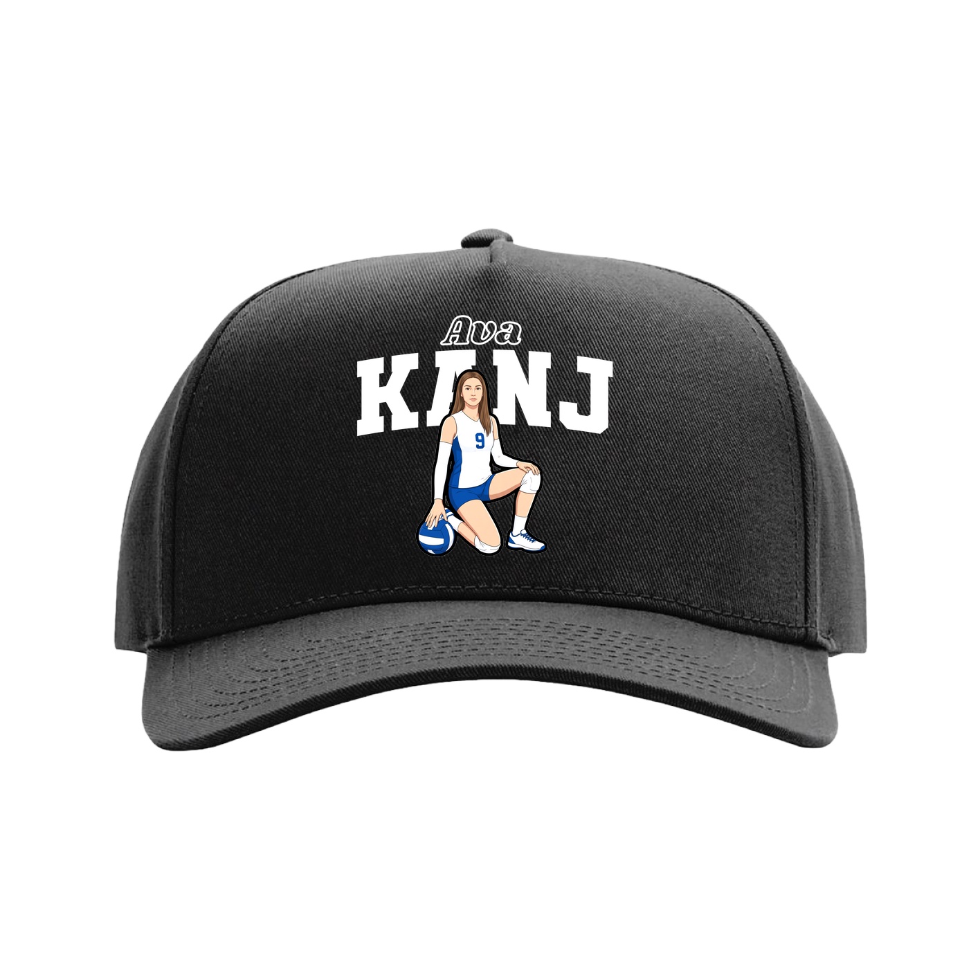 Full Fabric Five-Panel Champ Cap — Name Arch in Black