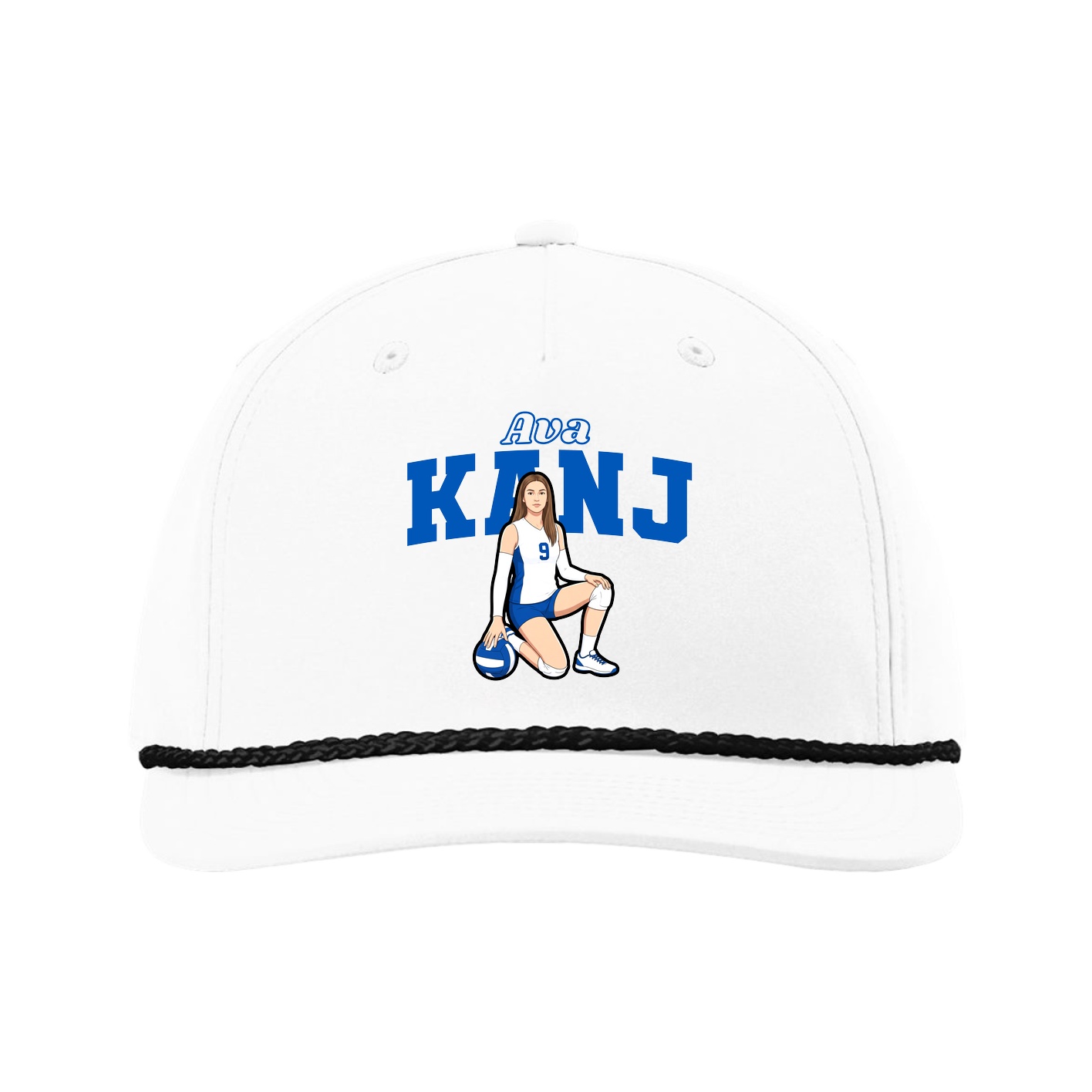 Five-Panel Classic Rope Cap — Name Arch in White