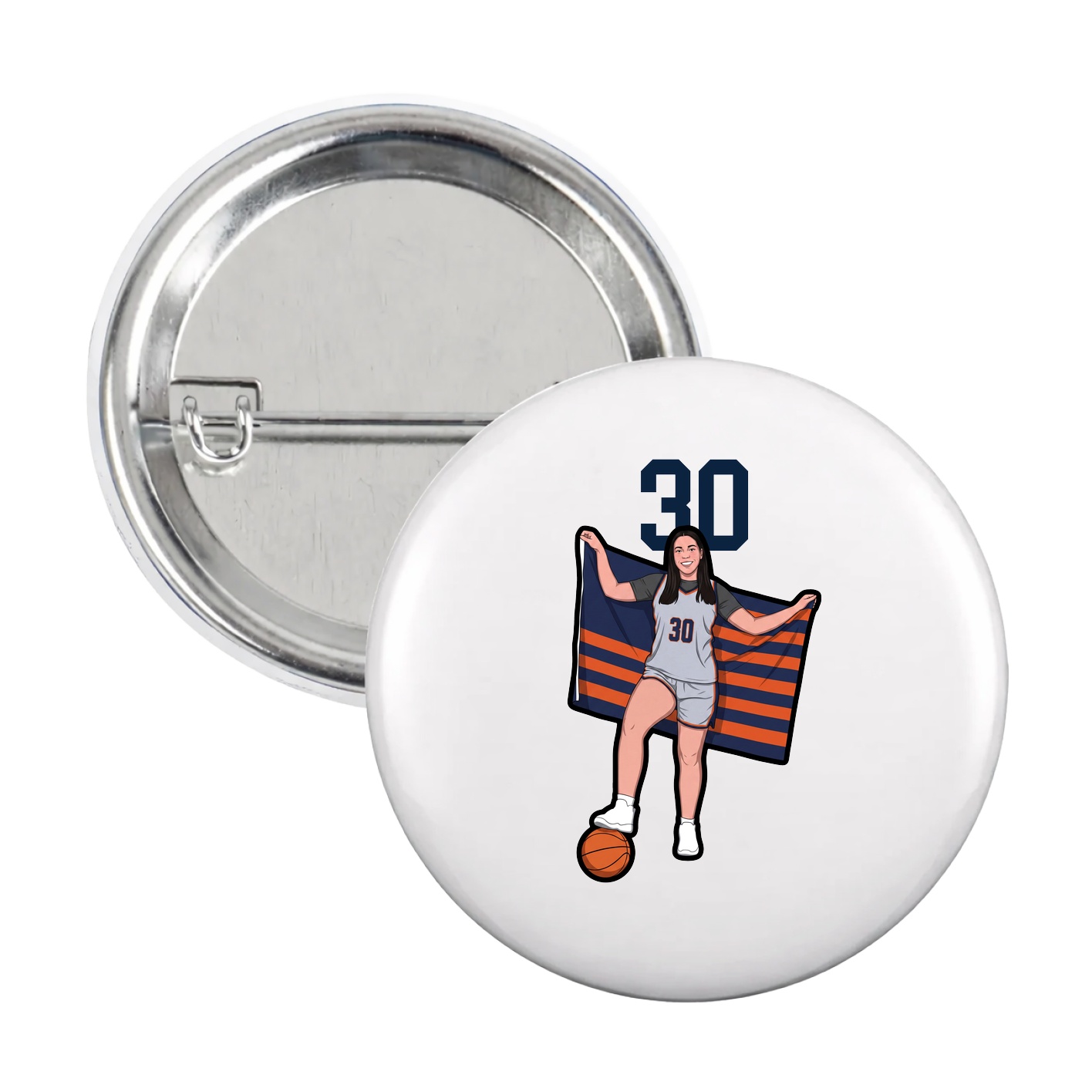 Game Day Button — Number Top in White