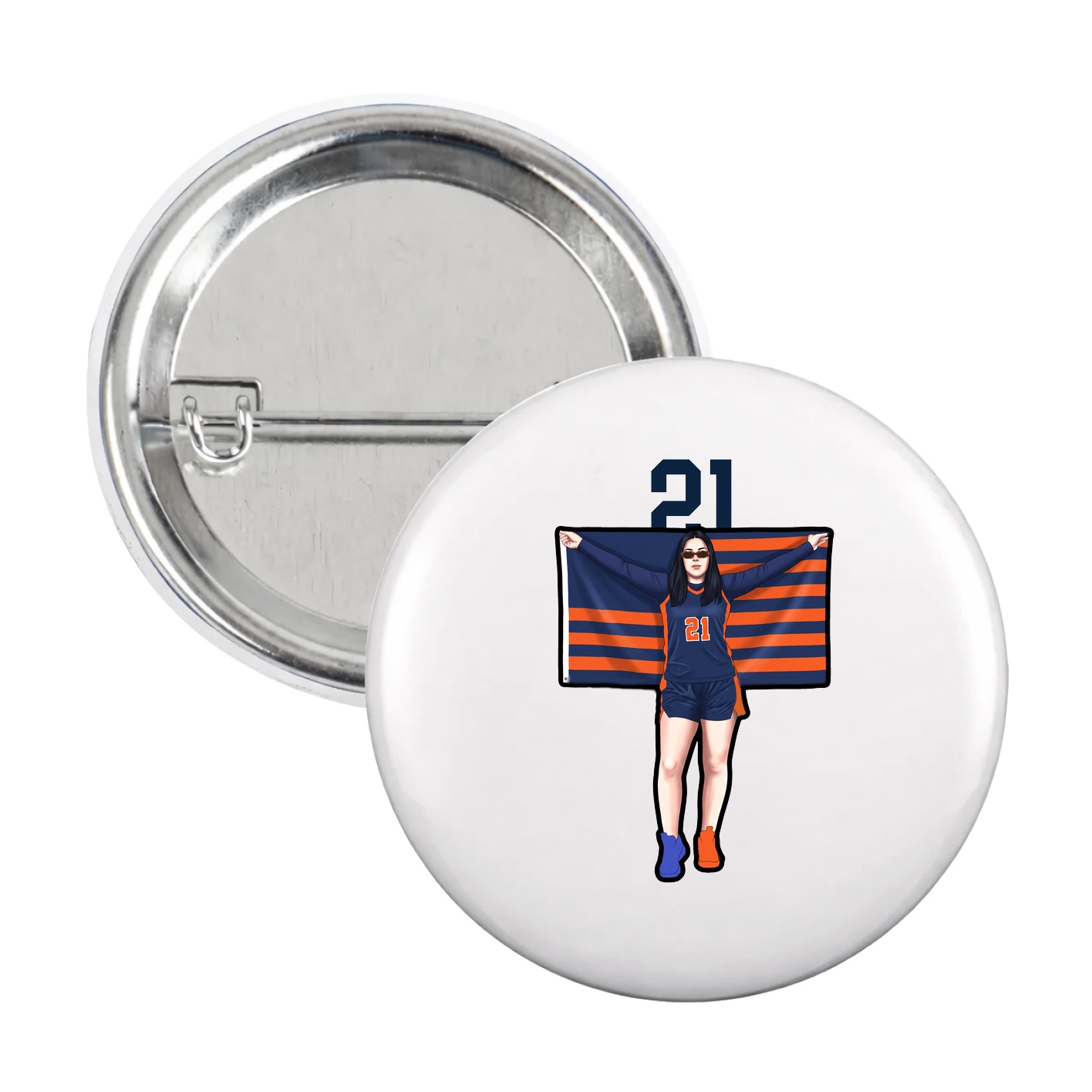 Game Day Button — Number Top in White