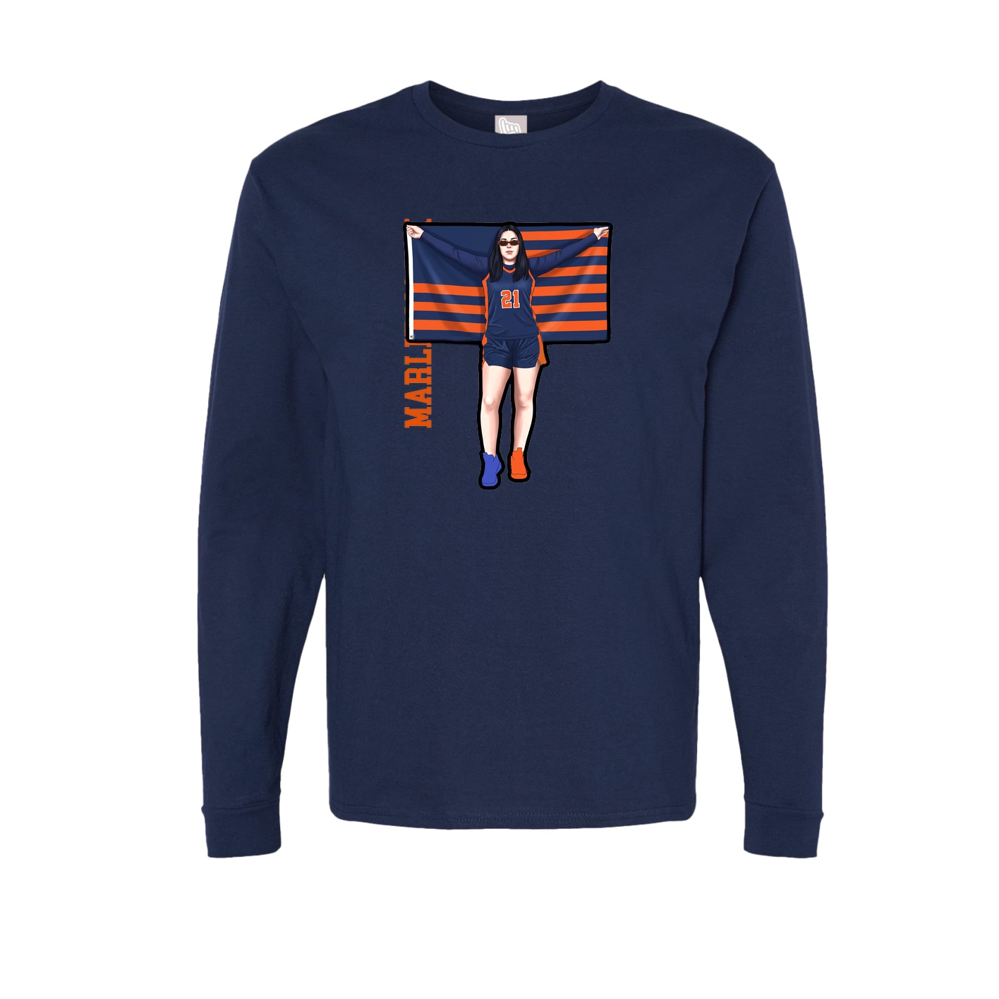 Long Sleeve Tee — Name Vertical in Navy