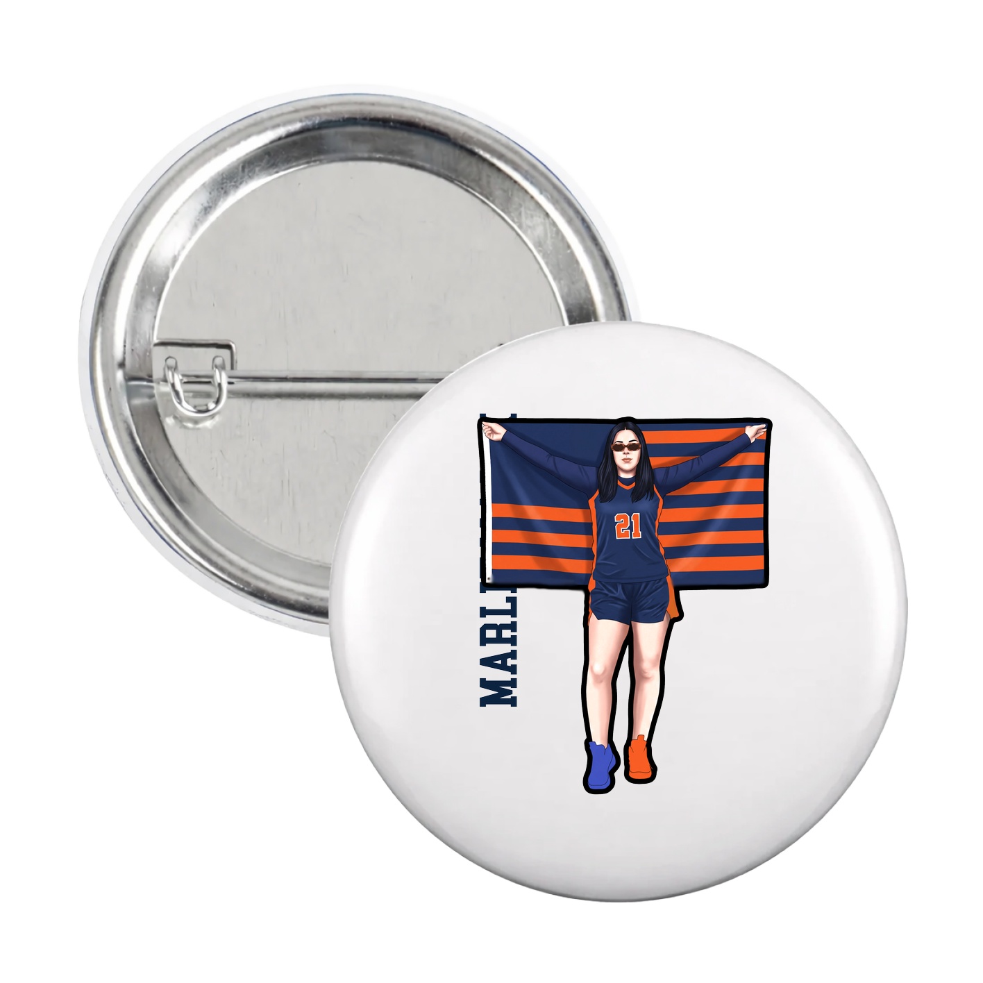 Game Day Button — Name Vertical in White