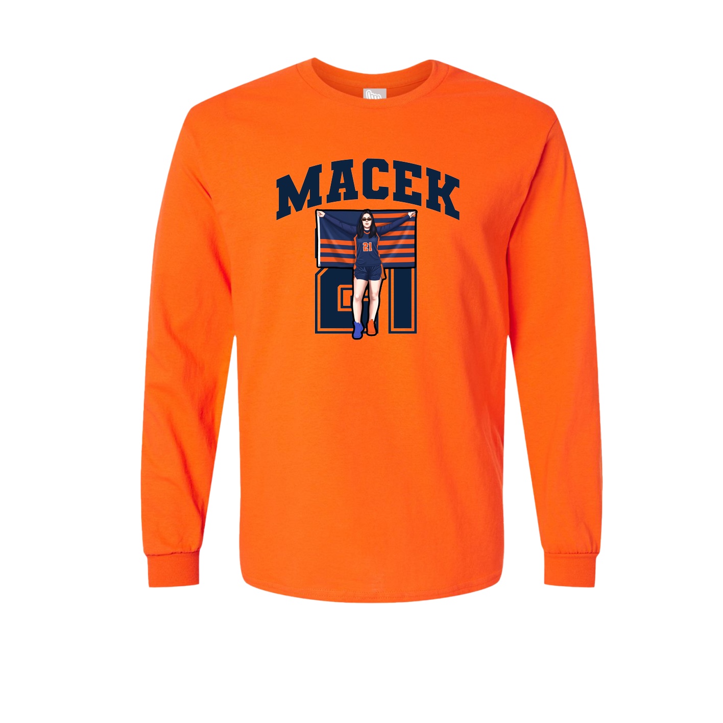 Long Sleeve Tee — Number in Orange