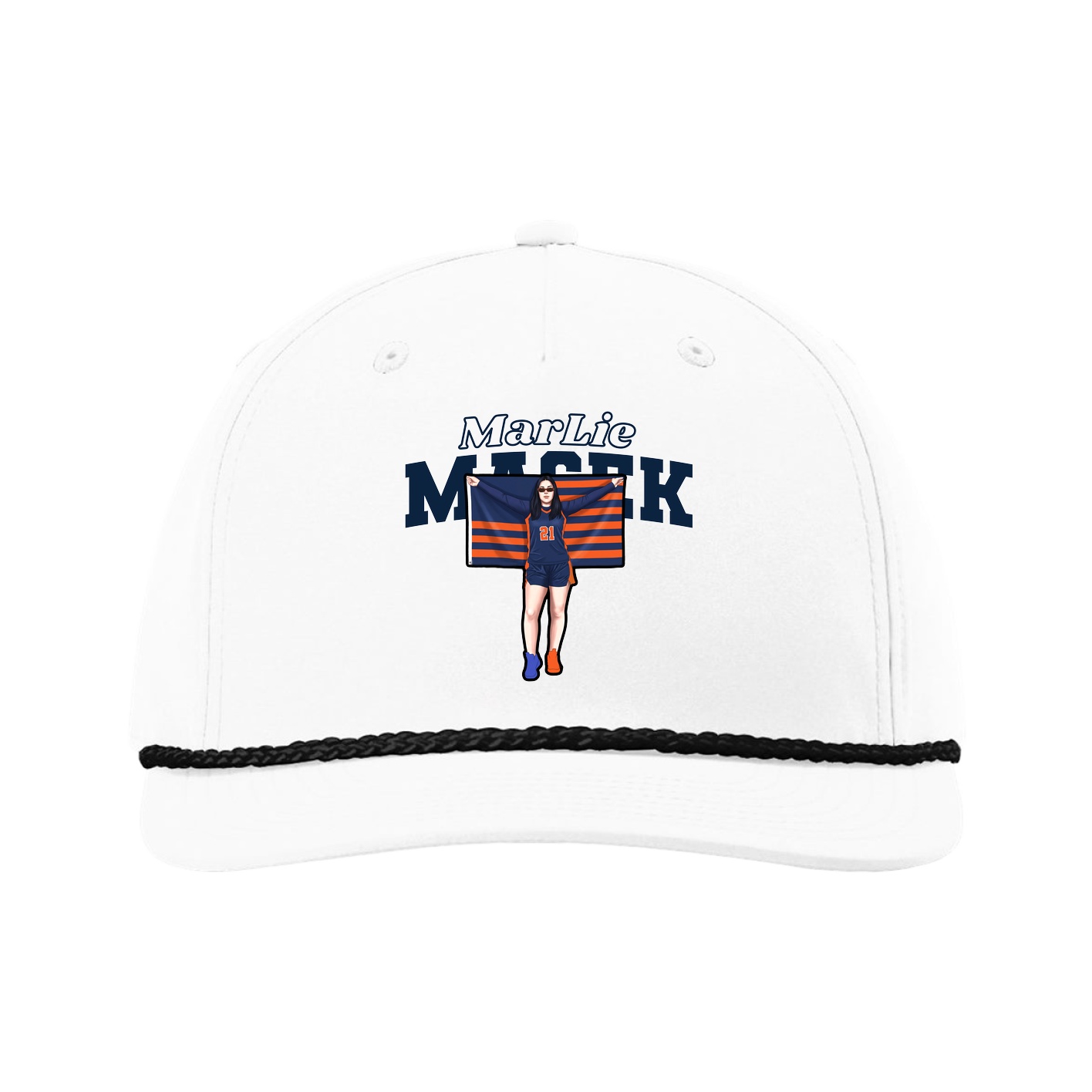 Five-Panel Classic Rope Cap — Name Arch in White
