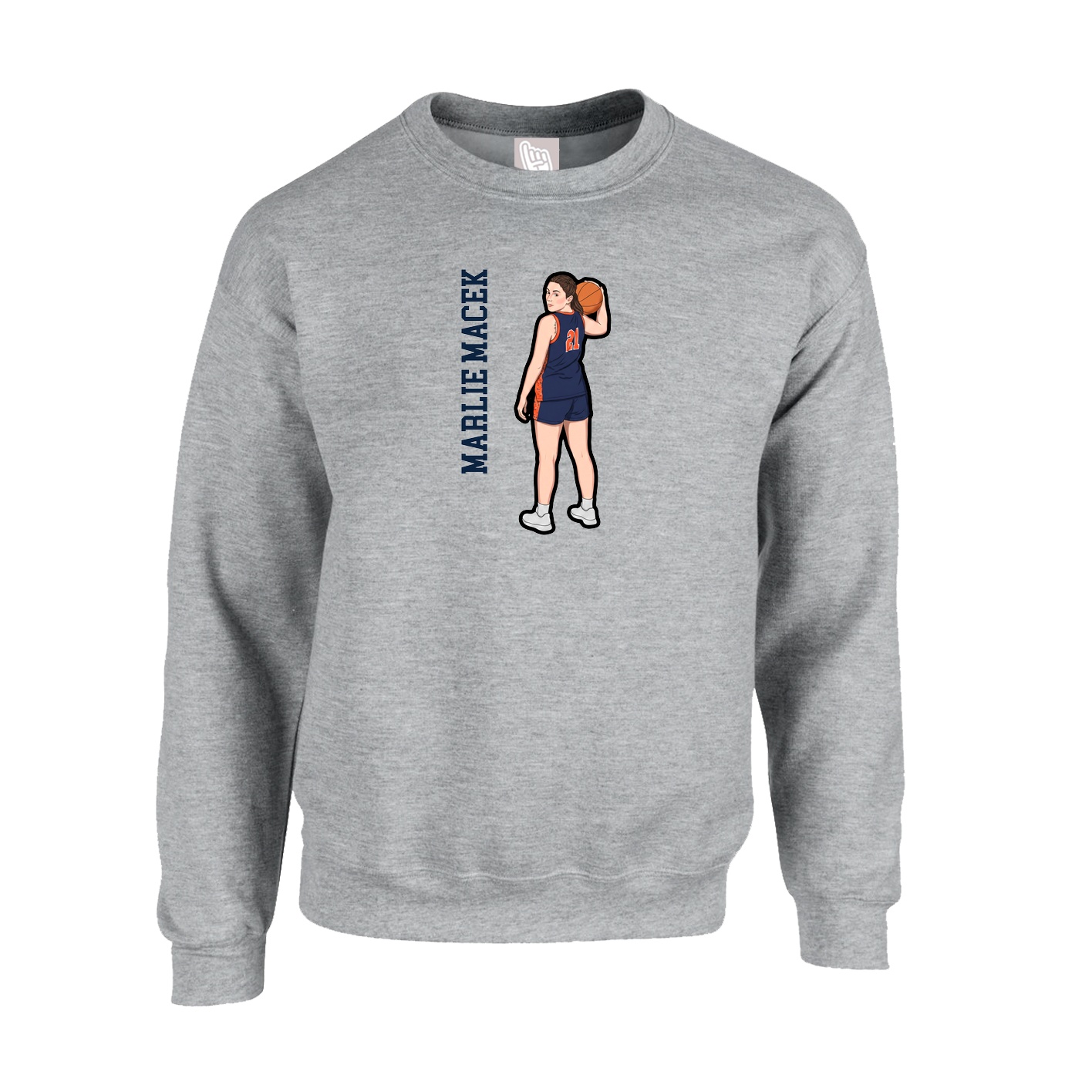 Fleece Crew — Name Vertical in Grey