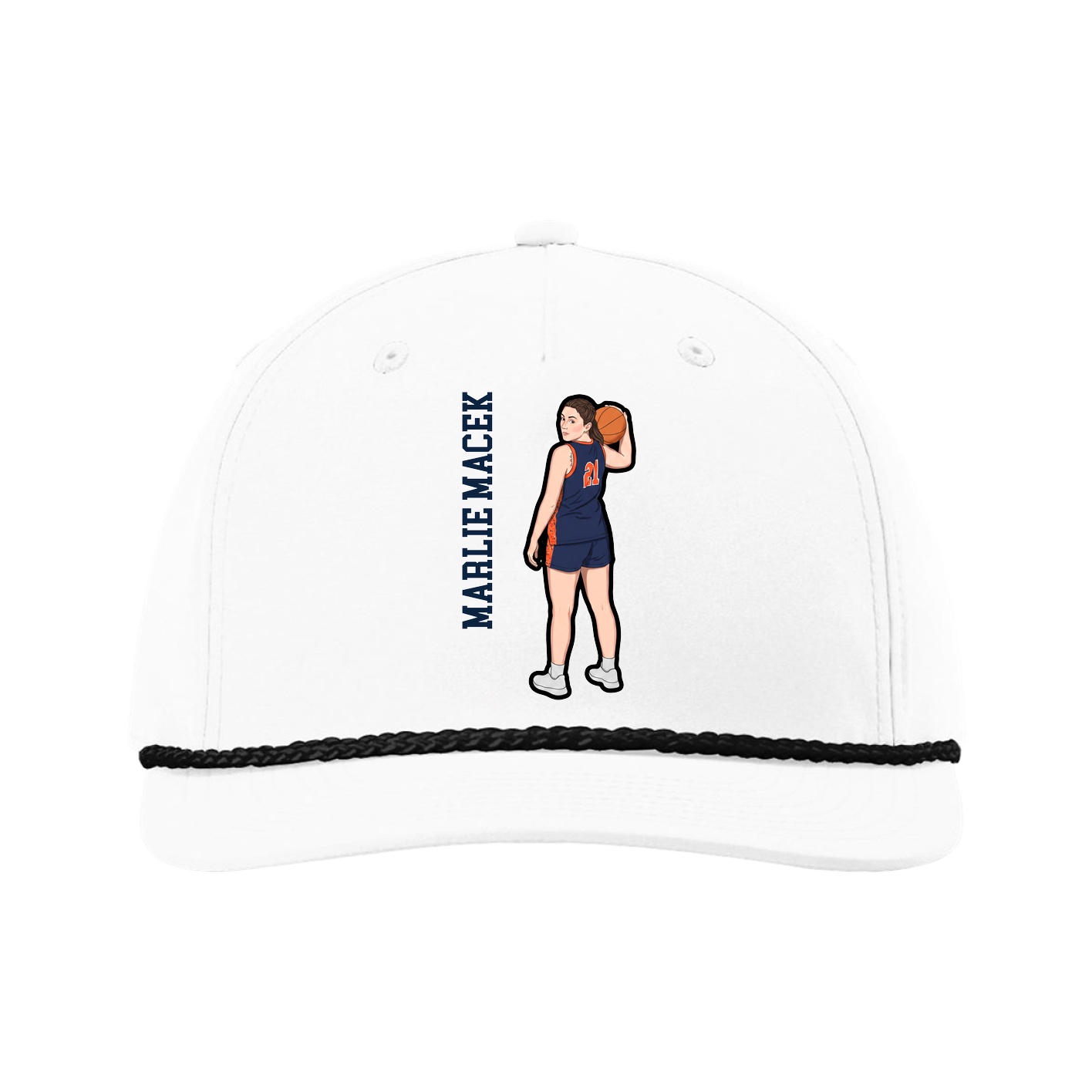 Five-Panel Classic Rope Cap — Name Vertical in White