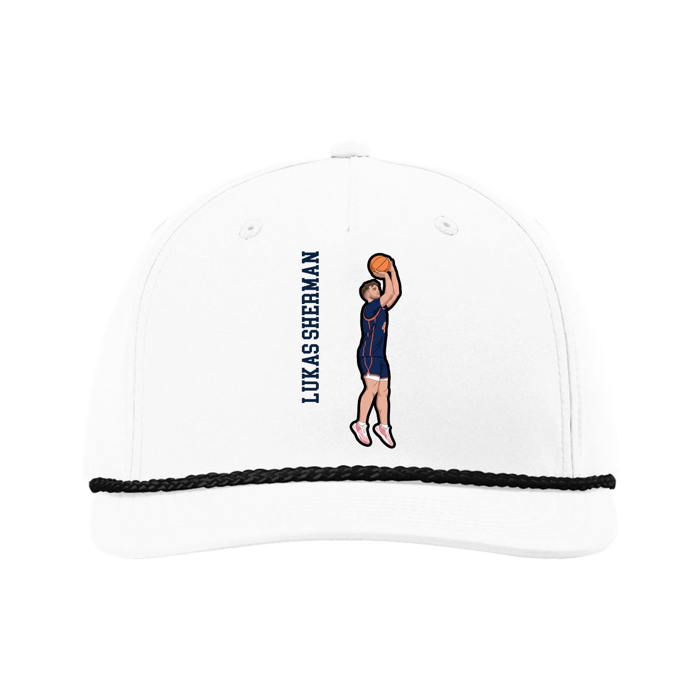 Five-Panel Classic Rope Cap — Name Vertical in White