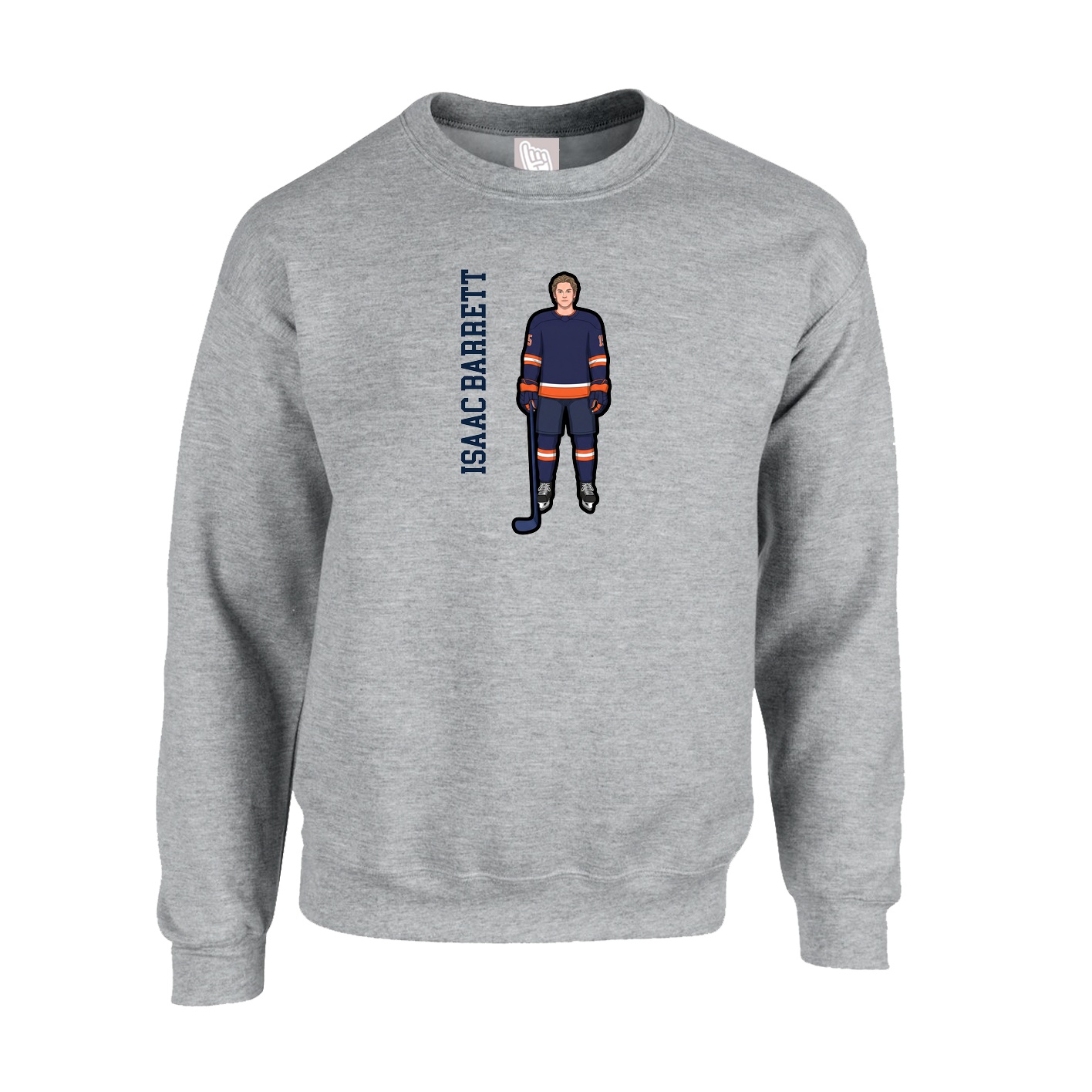 Fleece Crew — Name Vertical in Grey