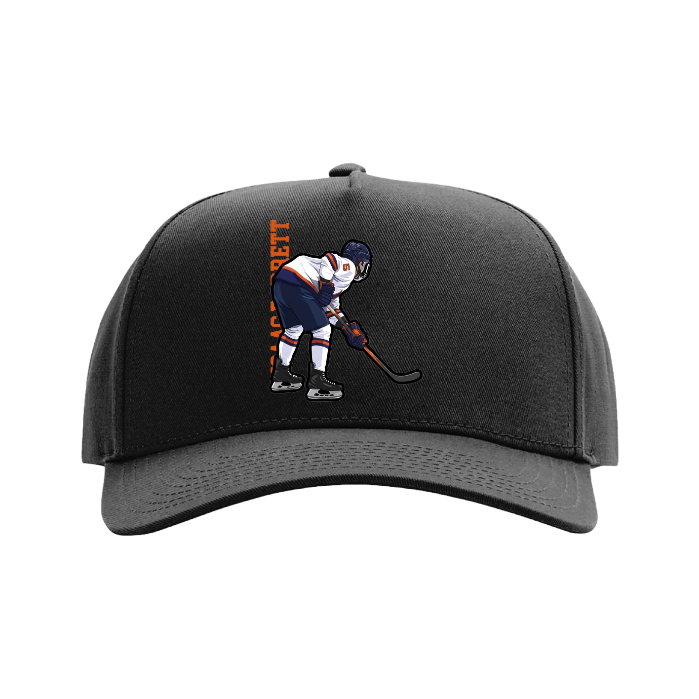 Full Fabric Five-Panel Champ Cap — Name Vertical in Black