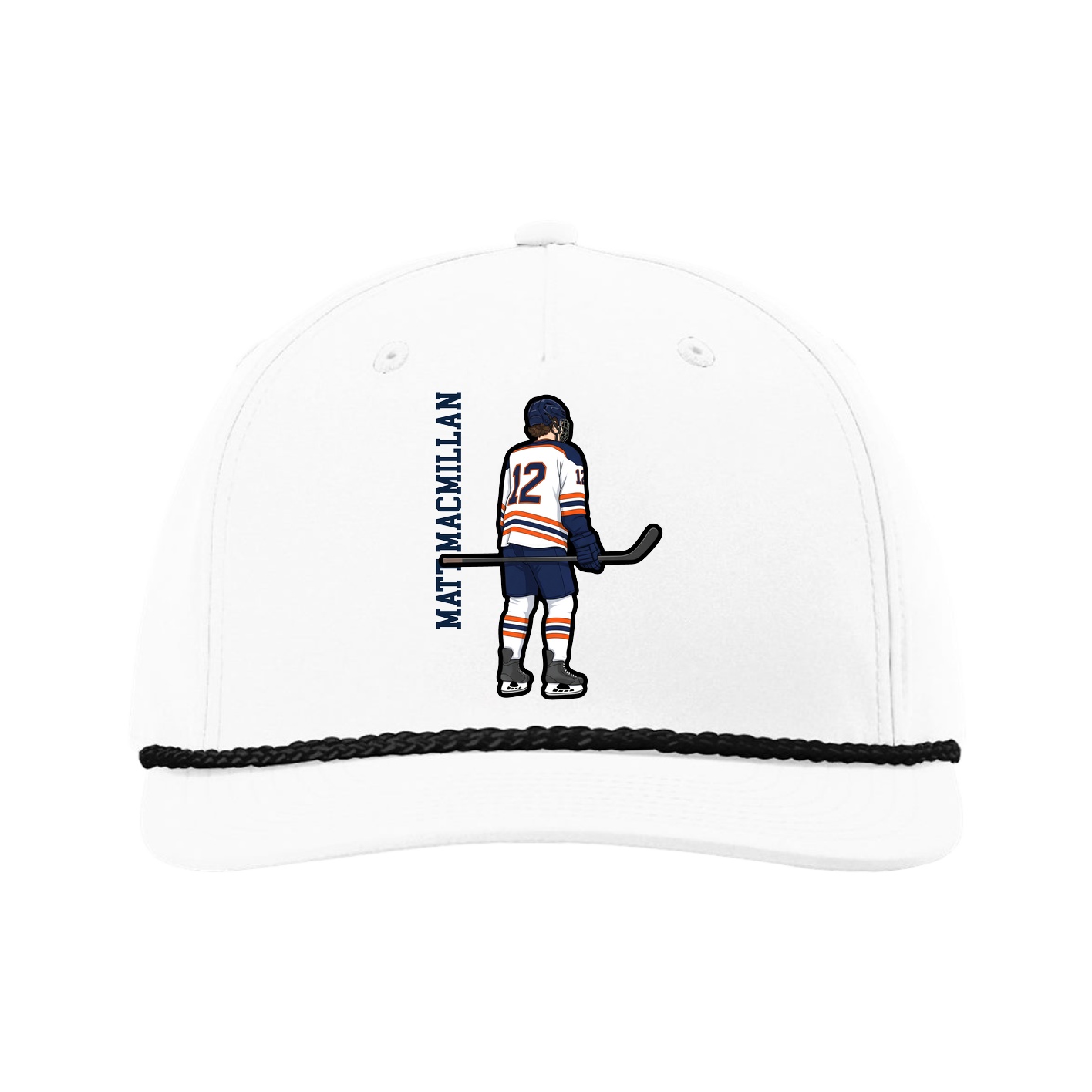 Five-Panel Classic Rope Cap — Name Vertical in White