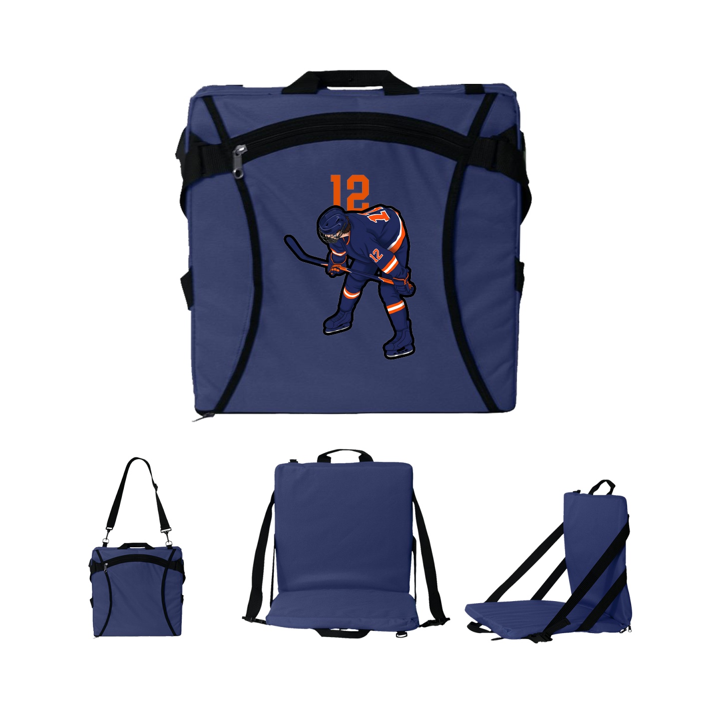 Folding Stadium Seat — Number Top in Navy