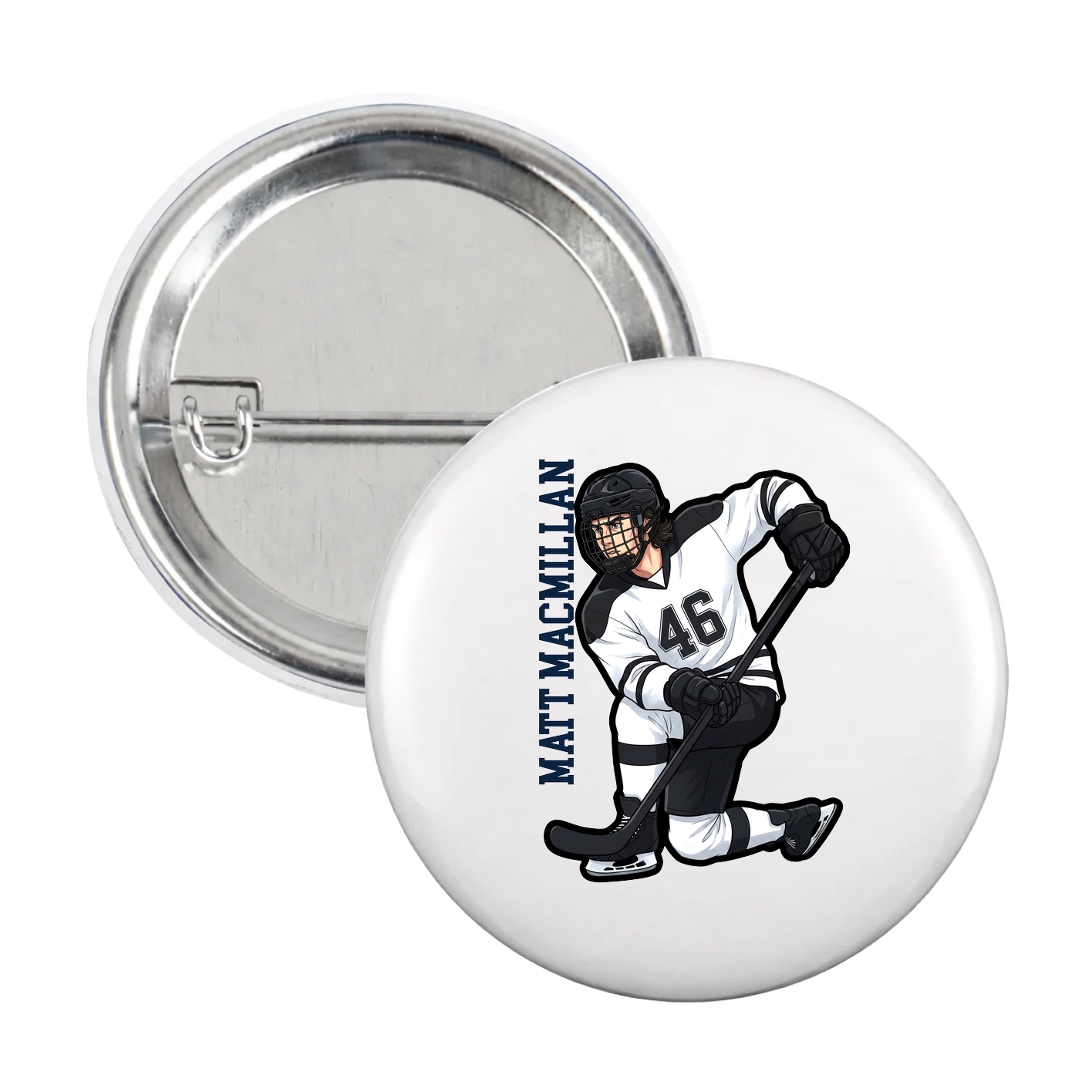 Game Day Button — Name Vertical in White
