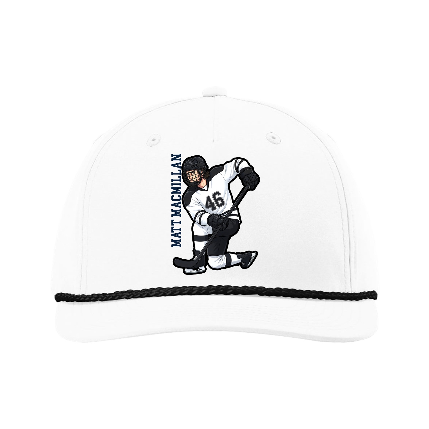 Five-Panel Classic Rope Cap — Name Vertical in White