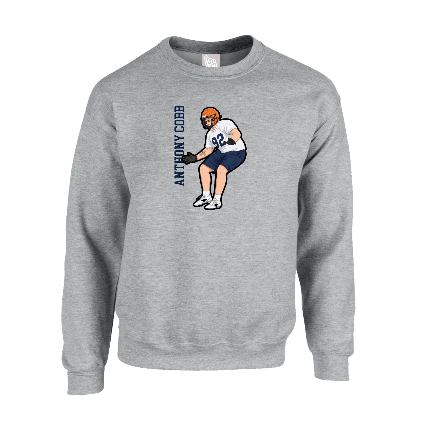 Fleece Crew — Name Vertical in Grey
