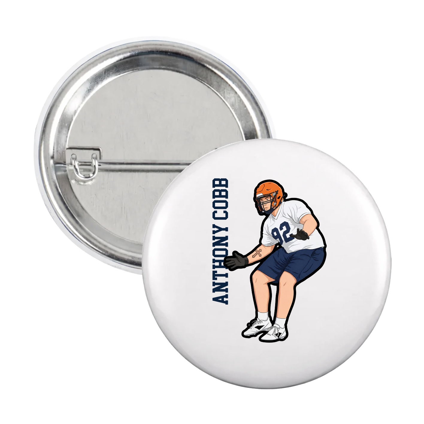 Game Day Button — Name Vertical in White