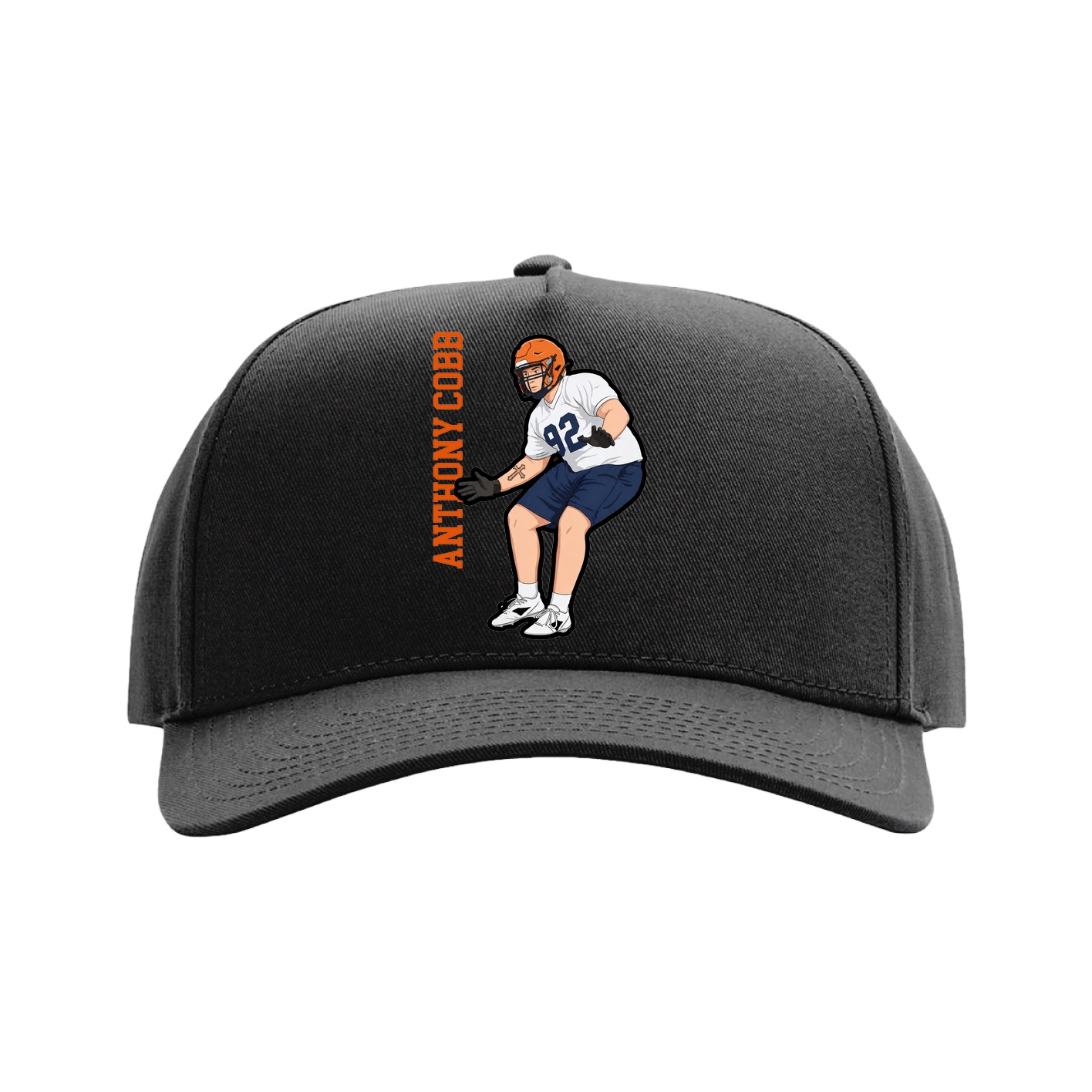 Full Fabric Five-Panel Champ Cap — Name Vertical in Black