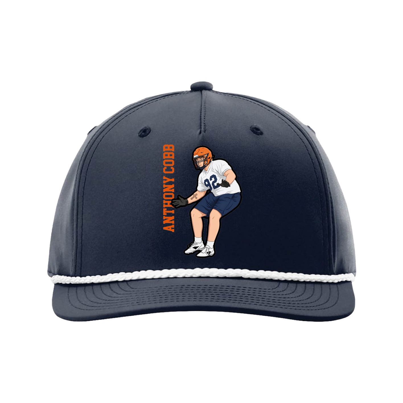 Five-Panel Classic Rope Cap — Name Vertical in Navy
