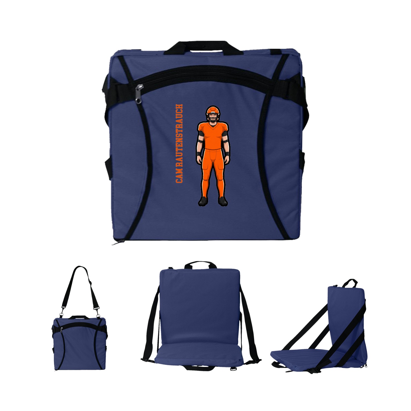 Folding Stadium Seat — Name Vertical in Navy