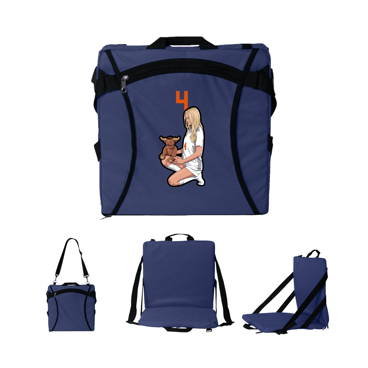 Folding Stadium Seat — Number Top in Navy