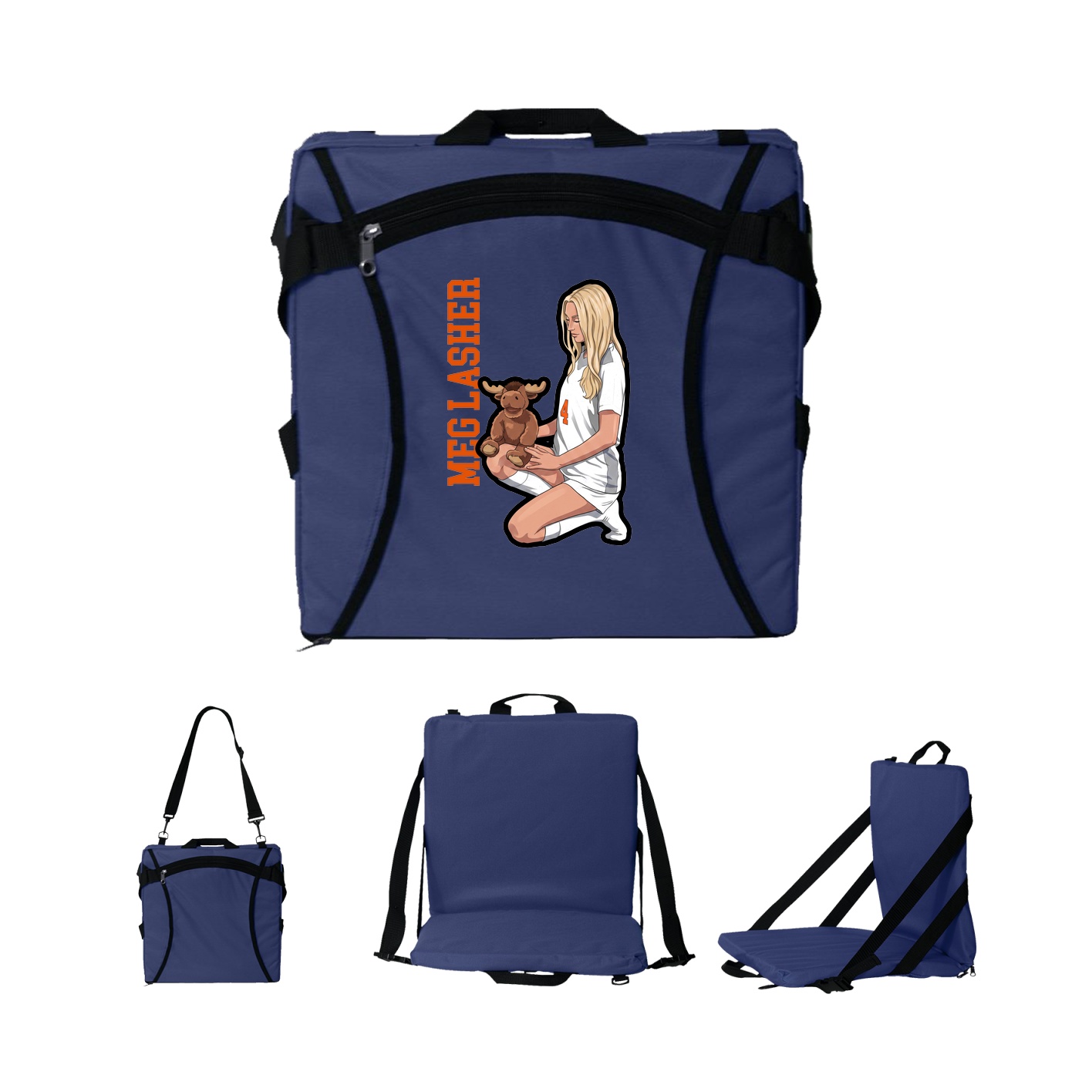 Folding Stadium Seat — Name Vertical in Navy