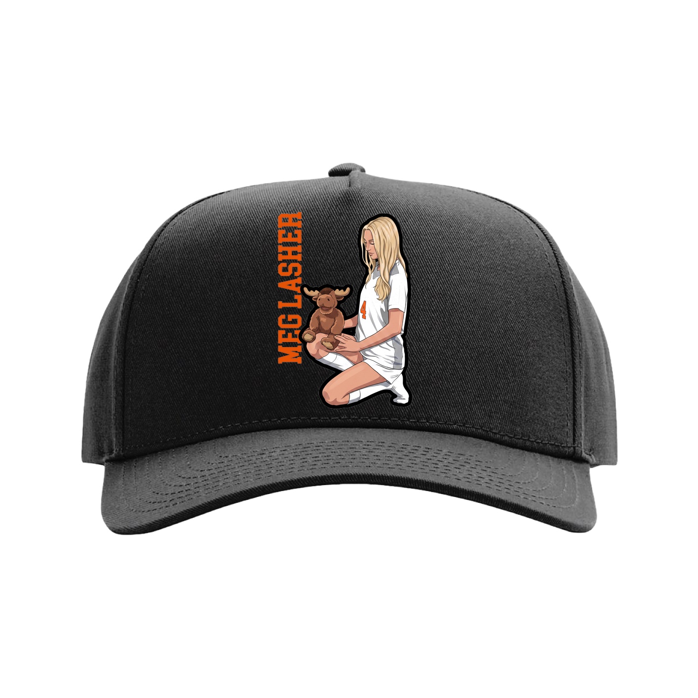 Full Fabric Five-Panel Champ Cap — Name Vertical in Black