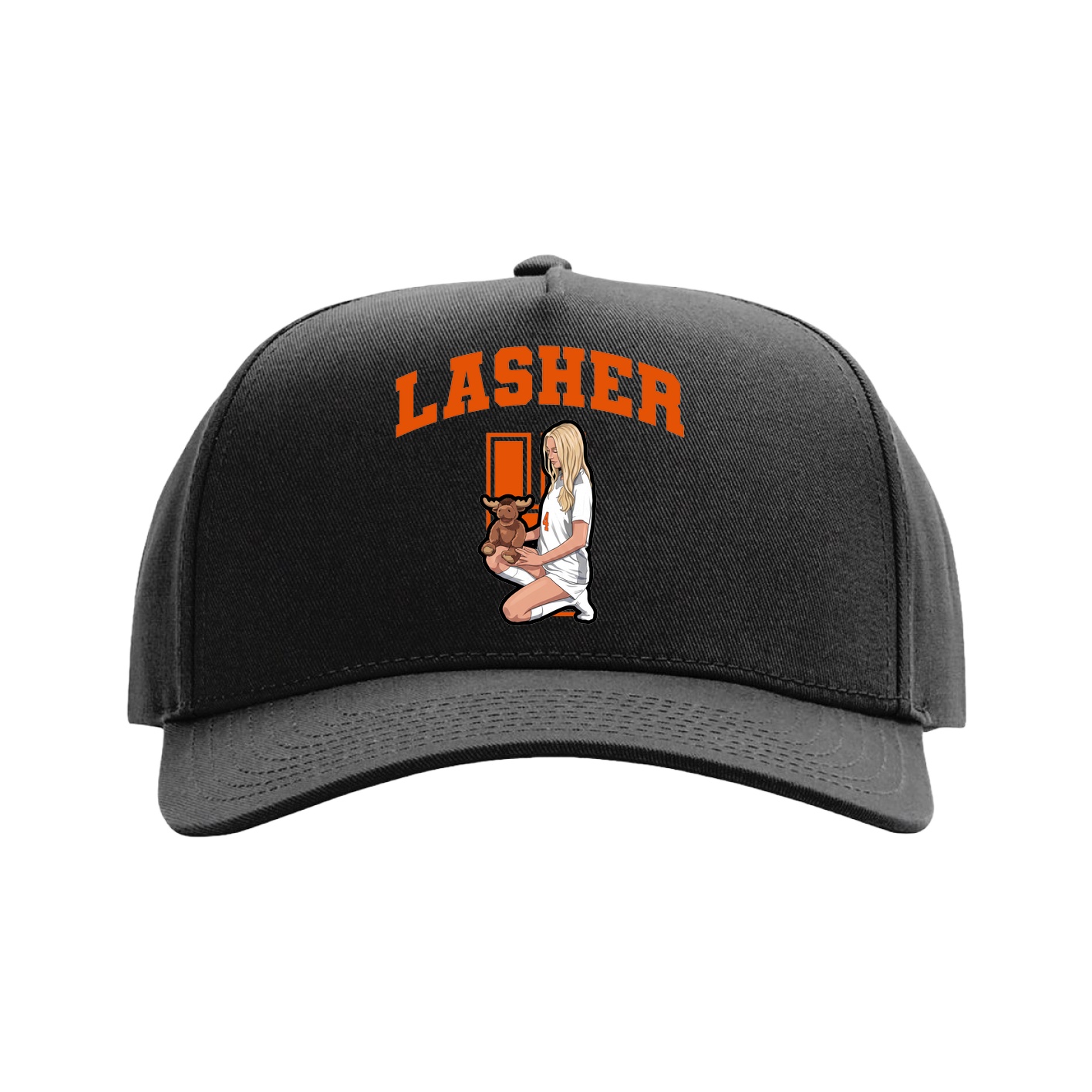 Full Fabric Five-Panel Champ Cap — Number in Black