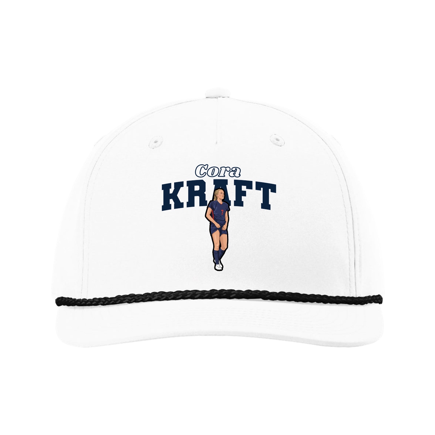 Five-Panel Classic Rope Cap — Name Arch in White