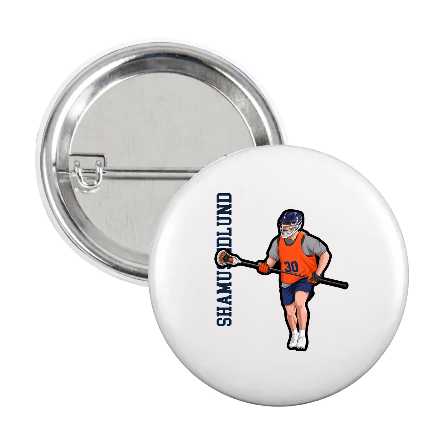Game Day Button — Name Vertical in White