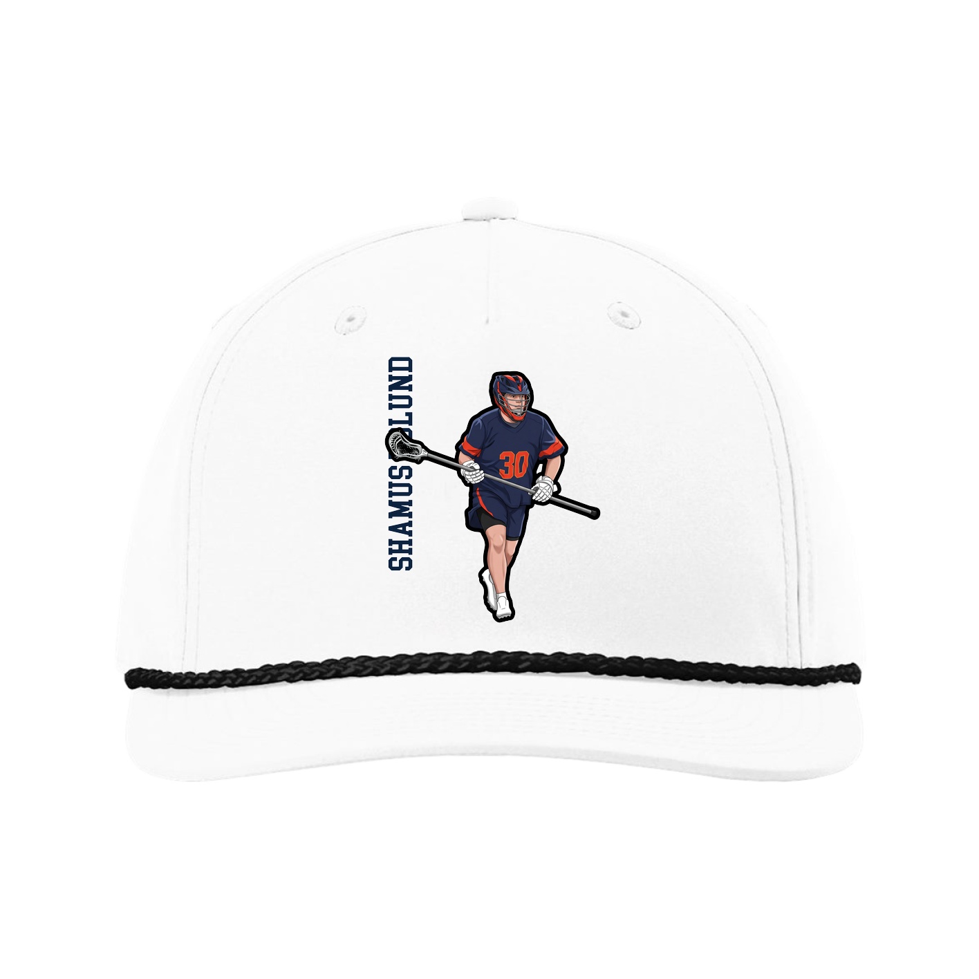 Five-Panel Classic Rope Cap — Name Vertical in White
