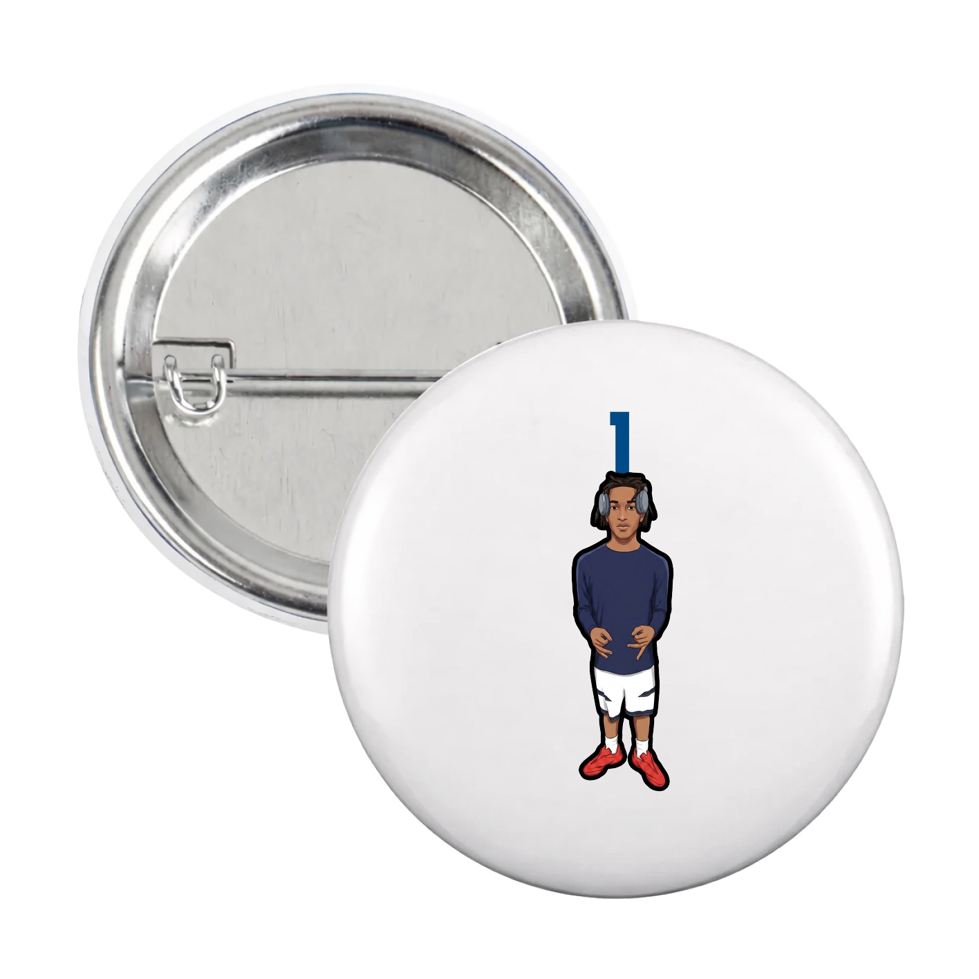 Game Day Button — Number Top in White