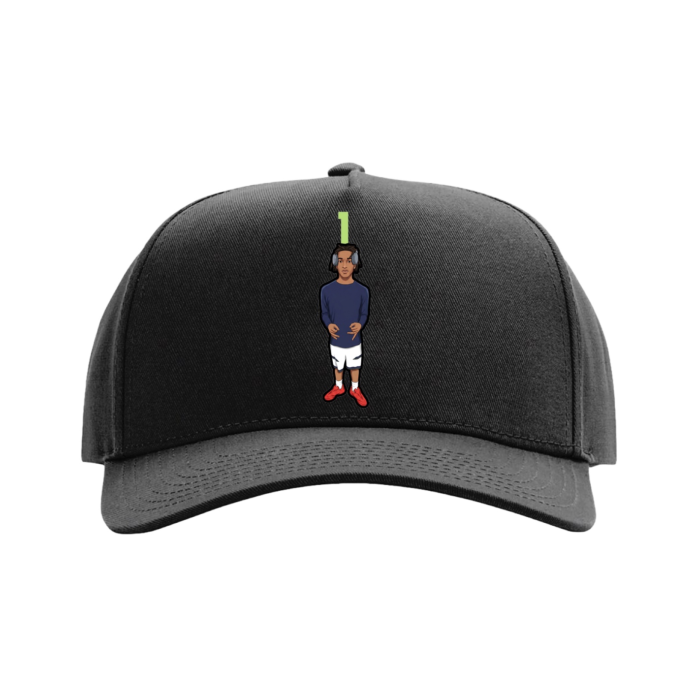 Full Fabric Five-Panel Champ Cap — Number Top in Black