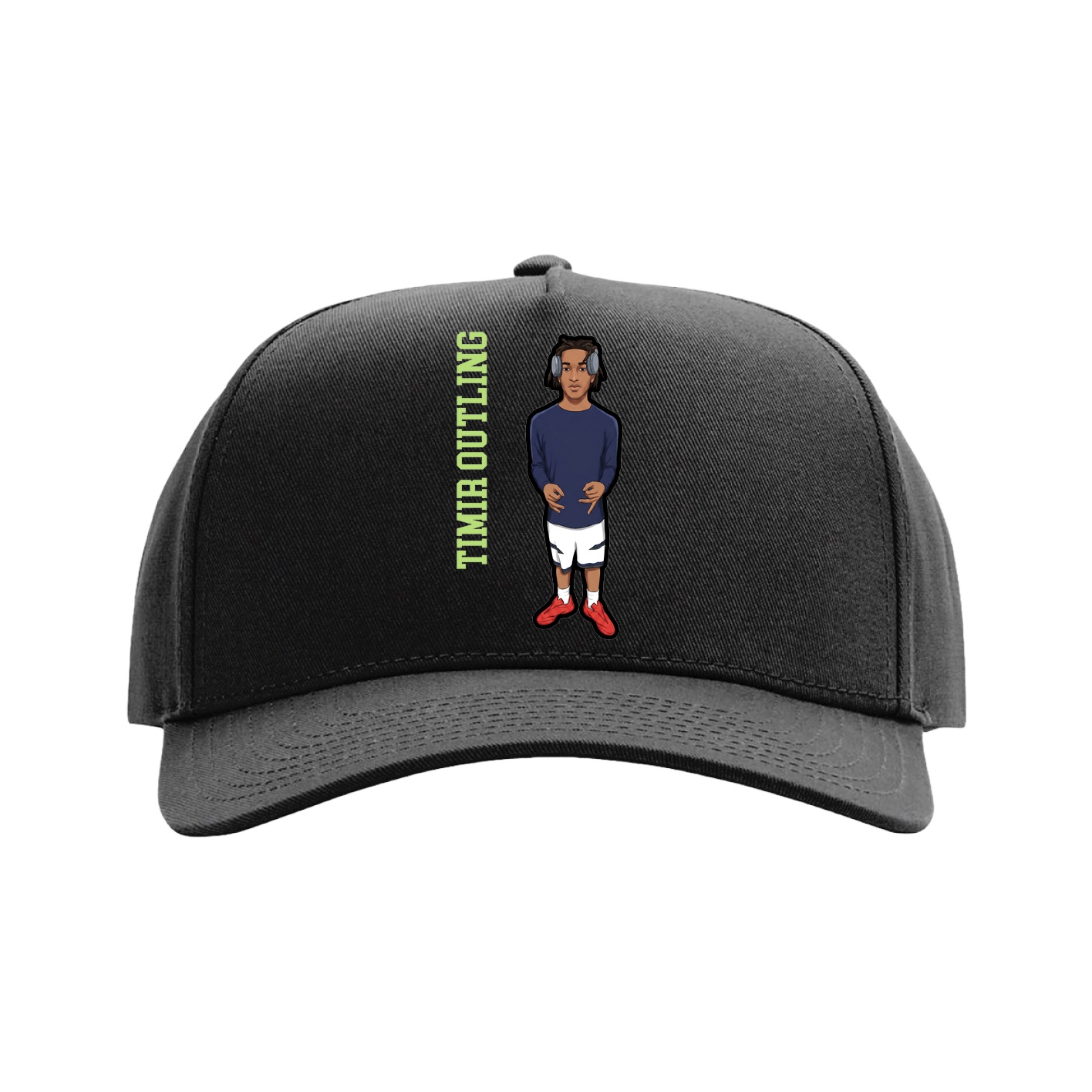 Full Fabric Five-Panel Champ Cap — Name Vertical in Black