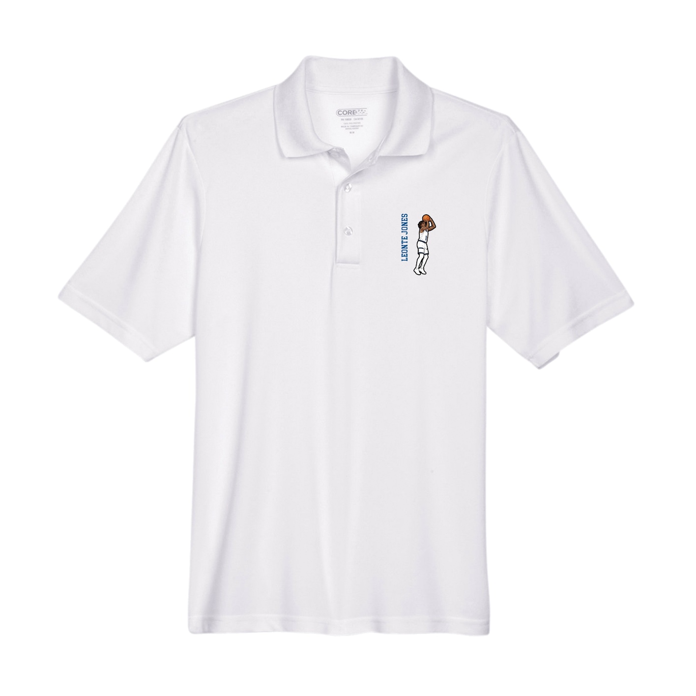 Performance Polo — Name Vertical in White
