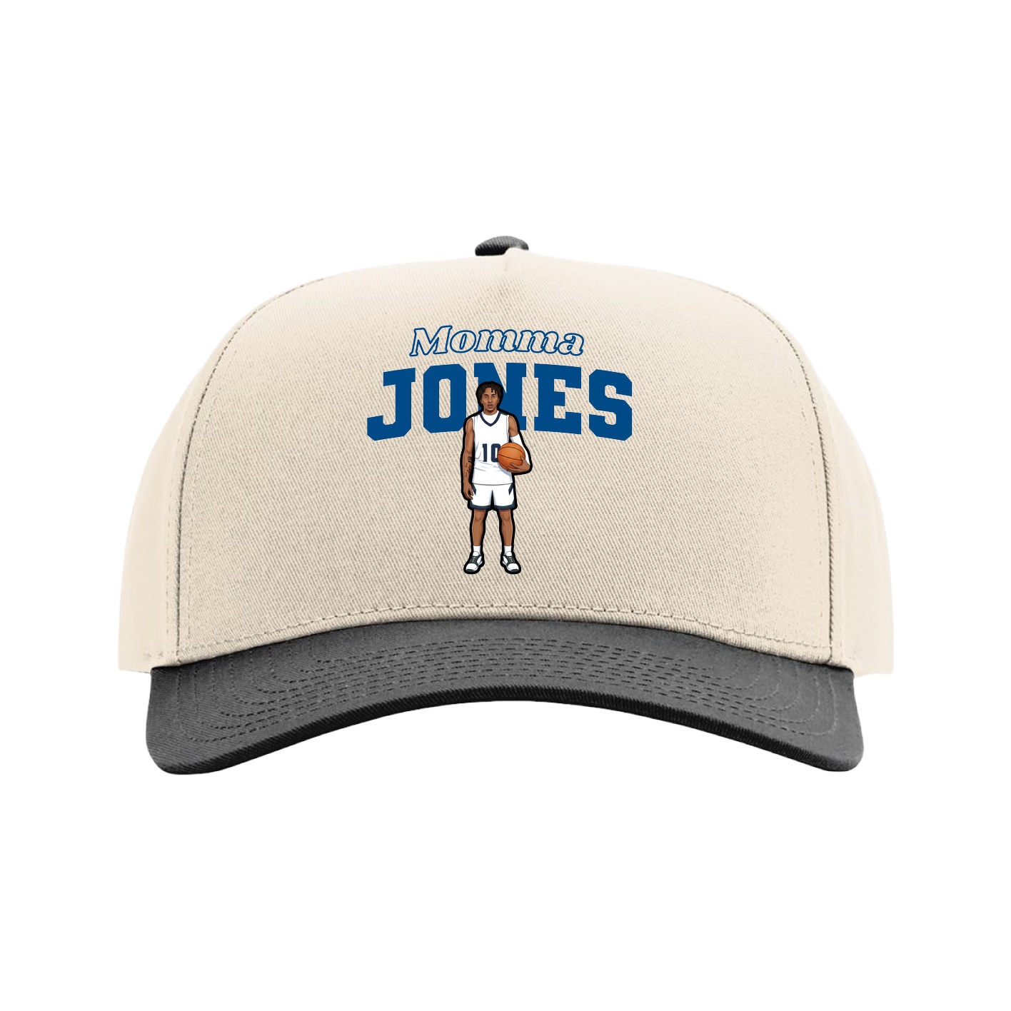 Full Fabric Five-Panel Champ Cap — Mothers Day Block in Cream/Black