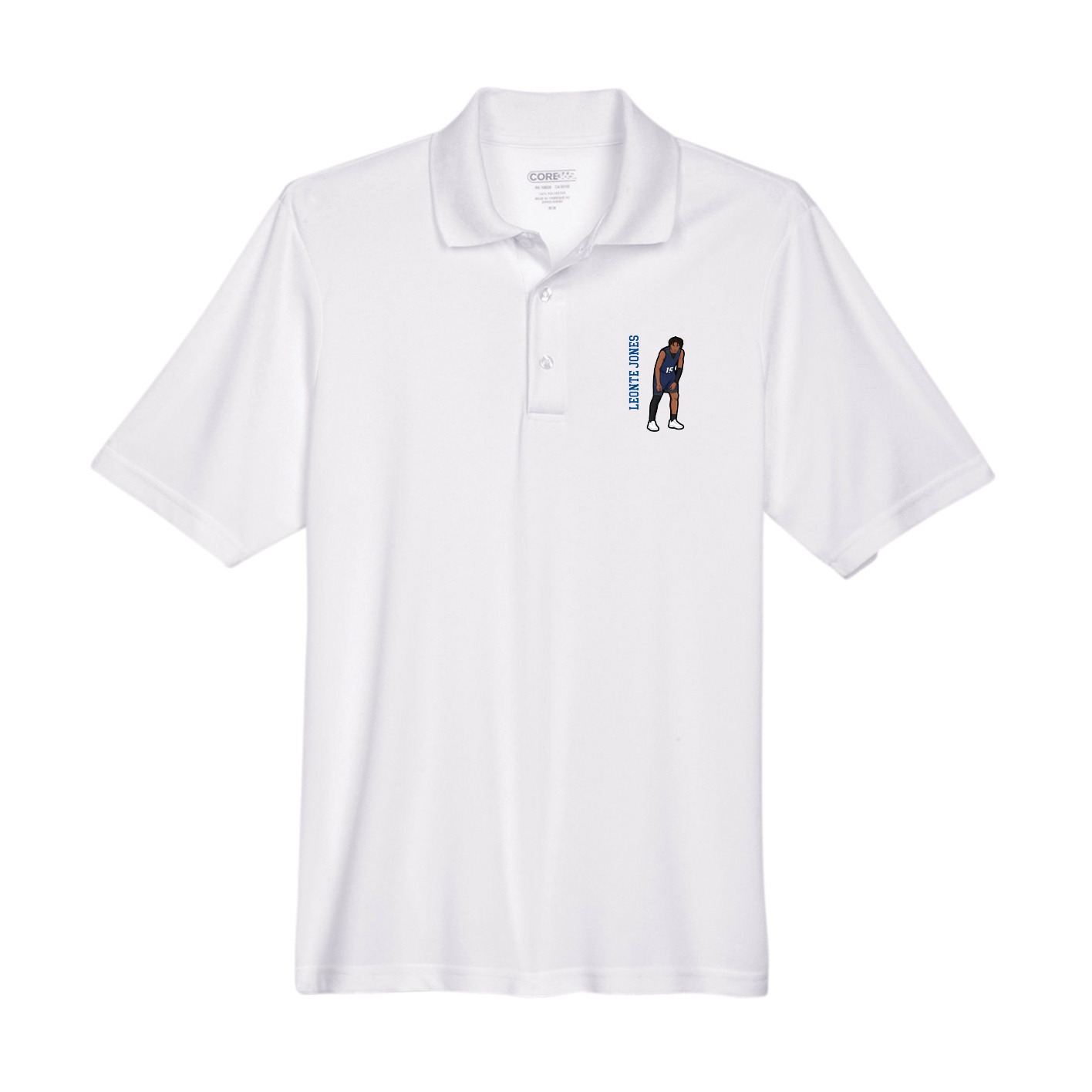 Performance Polo — Name Vertical in White