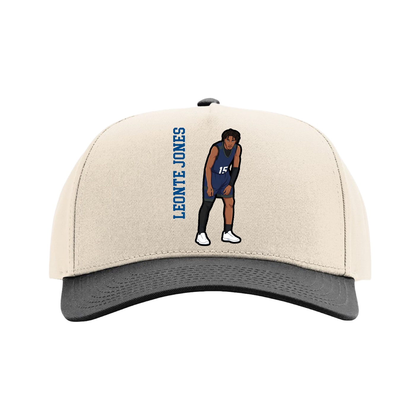 Full Fabric Five-Panel Champ Cap — Name Vertical in Cream/Black