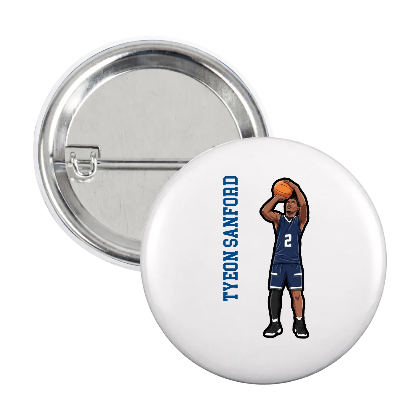Game Day Button — Name Vertical in White