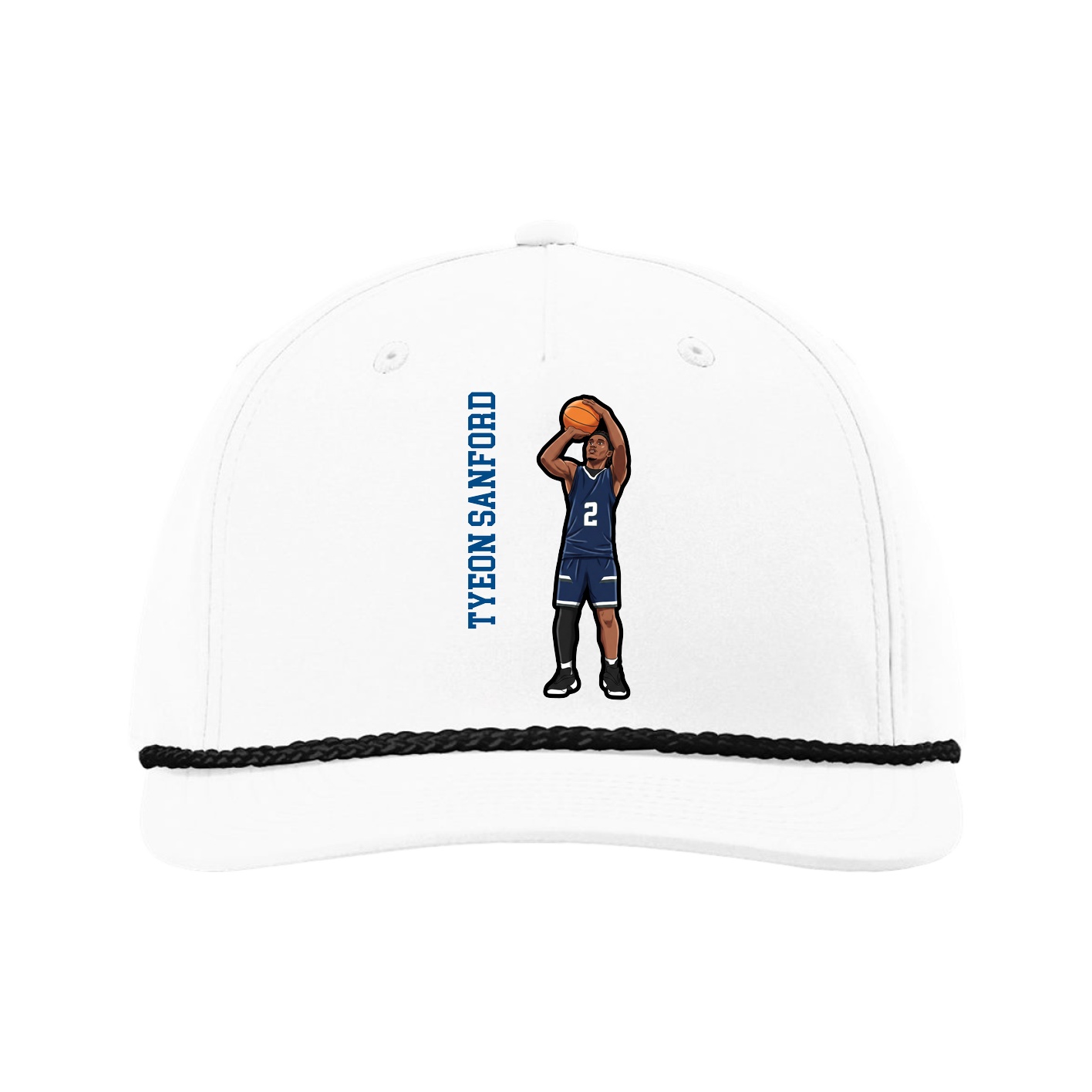 Five-Panel Classic Rope Cap — Name Vertical in White